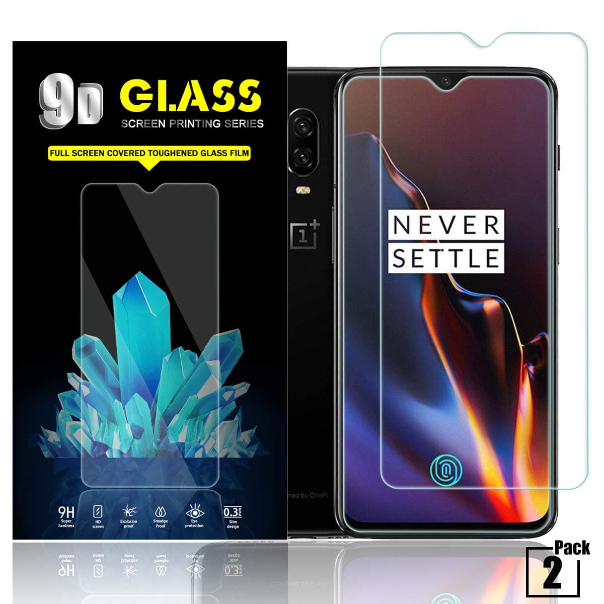 Oneplus 6T Screen Protector by YEYEBF, [2 Pack] Tempered Glass Screen Protector for Oneplus 6T [3D Touch][Bubble-Free][Anti-Scratch][Anti-Glare][HD-Clear]