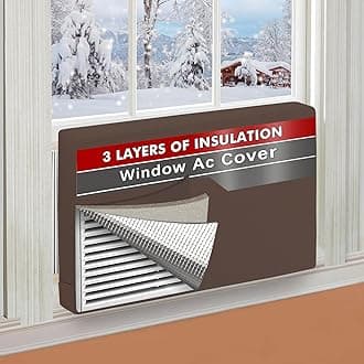 Air Conditioner Cover Indoor 17"W x 13"H x 3.5"D, Windproof and Waterproof 3 Layers Insulation Window AC Cover for Inside with Aluminum Foil and 2mm Foam, Brown