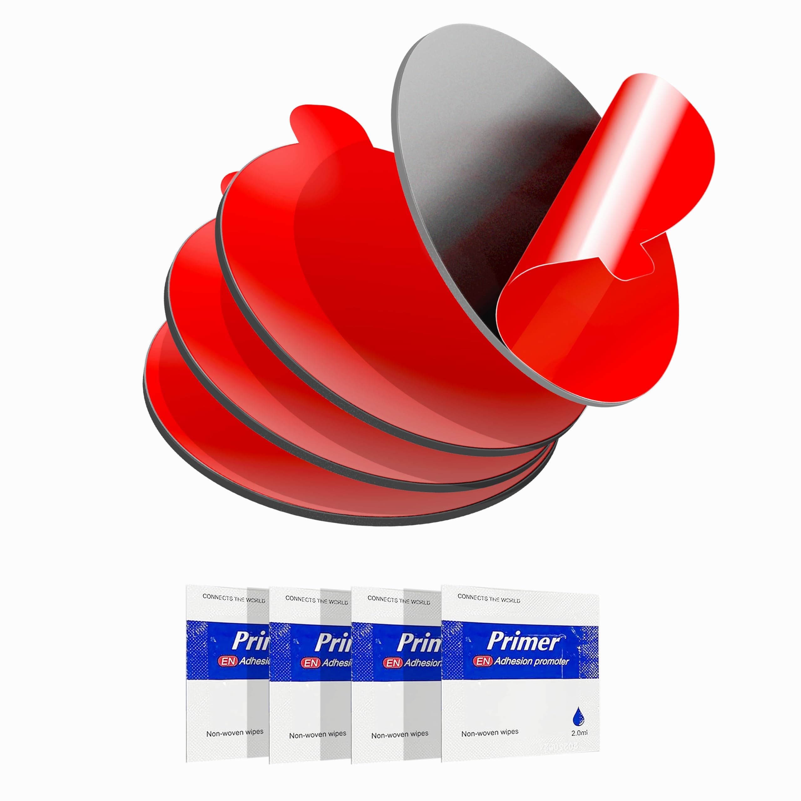 Dash Cam Mount Adhesive Pads – 4-Pack 56mm Round Double-Sided Pads Made with 3M VHB – Heat-Resistant Tape for Windscreen, Dashboard, GPS & Camera Holders – Includes 4 Adhesion Promoters