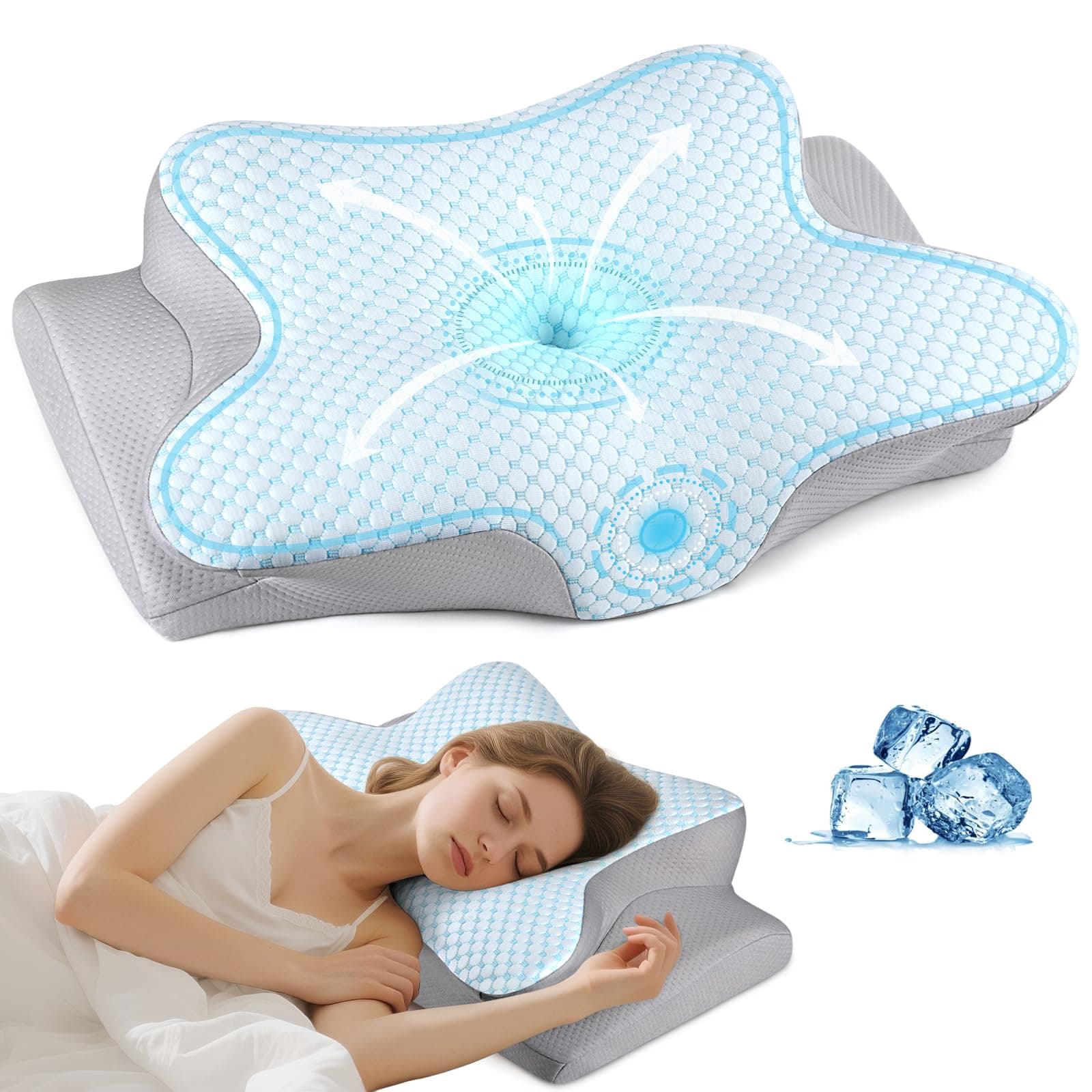 Neck Pillow Cervical Memory Foam Pillows for Pain Relief Sleeping, Contour Pillow for Shoulder Pain, Ergonomic Orthopedic Bed Pillow for Side, Back & Stomach Sleepers with Breathable Pillowcase