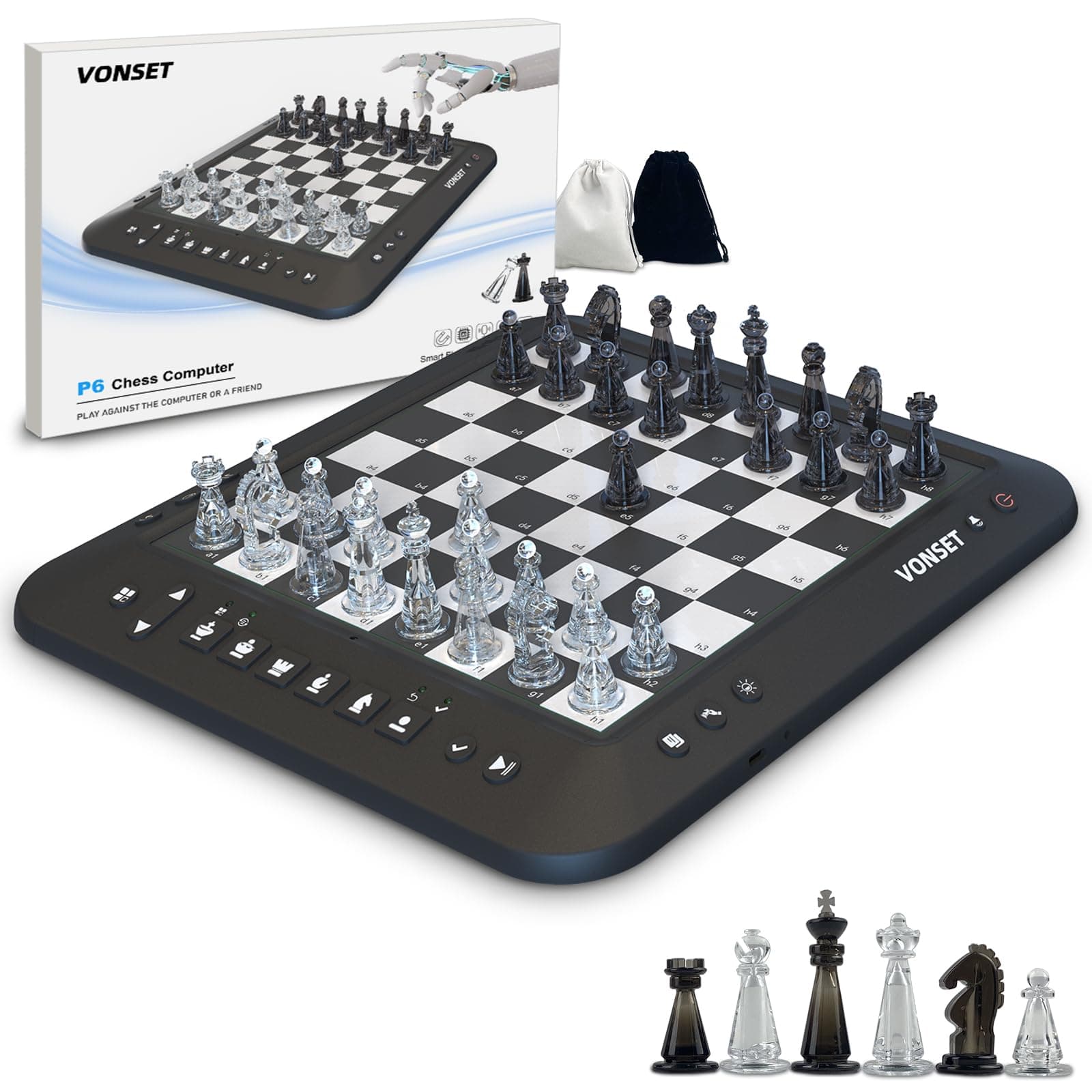P6 Electronic Chess - Computer Chess Board, Smart Chess Board with LED - Magnetic Chess Set for Children and Adults