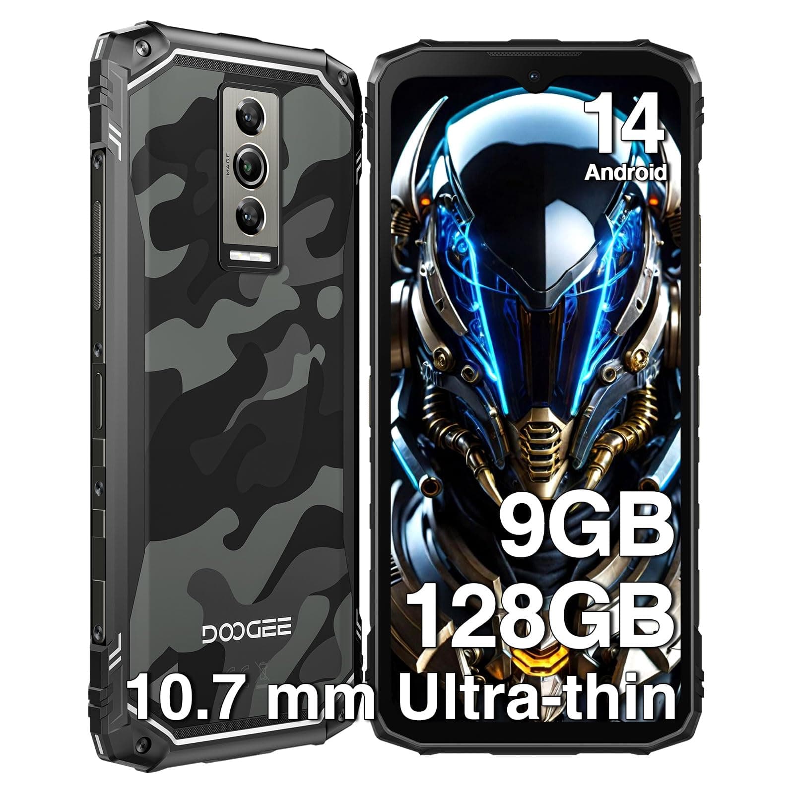 Blade 10 Rugged Smartphone, 10.7mm Thin Rugged Phone, Android 14, 6.56" HD+ 90Hz IPS Screen, Octa-Core,9GB+128GB/2TF, 5150mAh Battery,16MP Camera, IP68/IP69K/Dual 4G SIM/Face ID/GPS/OTG(Gray)