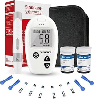 Sinocare Safe Accu Blood Sugar Monitor, Diabetes Testing Kit with 50 No Coding Test Strips & 50 Lan., Blood Glucose Monitors, Safe Accu Blood Sugar Test Kit, in mmol/L