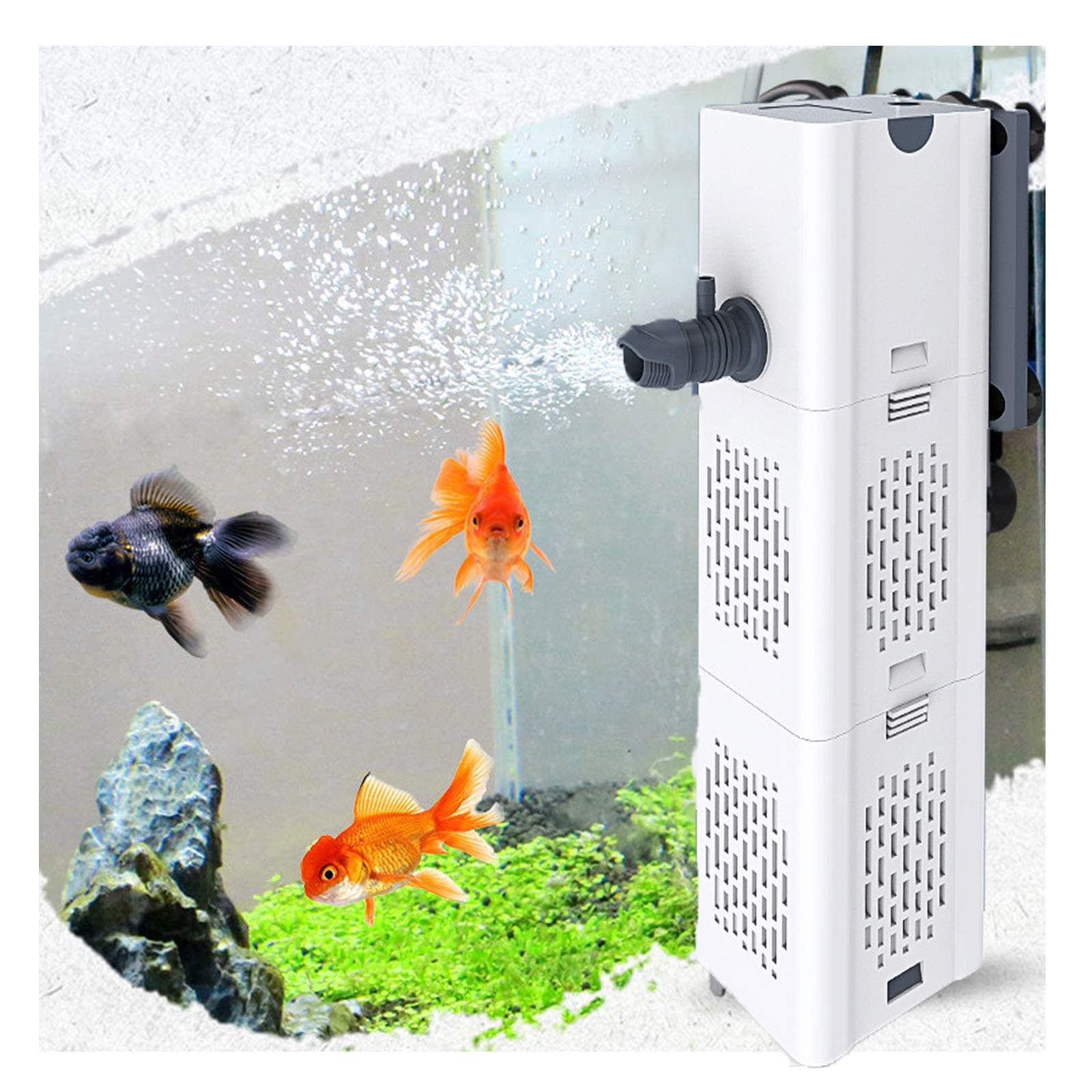 Quiet Fish Tank Filter 4-in-1 Internal Aquarium Filter for 20L-200L Submersible Water Pump Oxygen Aeration Wave Maker Water Change for Betta, Turtle, Pond Fish, Garden(S)