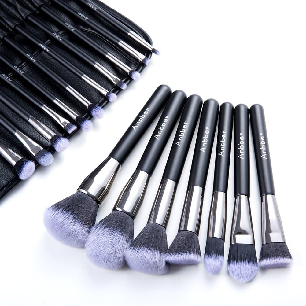 Makeup Brushes, Anbber 18pcs Professional Make up Brushes Foundation Eyeshadow Powder Concealer Brush Set with Portable Makeup Organizer Bag and Cruelty-Free Synthetic Fiber Bristles (Black)