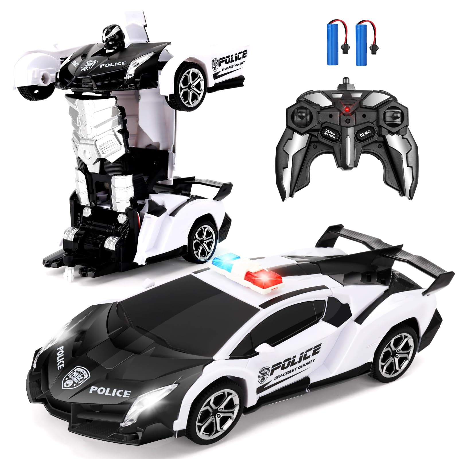 Blackma Remote Control Car -Transform, One-Button Deformation & 360°Rotating Drifting, Transform Robot RC Car with LED Light, Toy Gifts for 4 5 6 7 8 9 10 11 12 Years Old Boy (White)