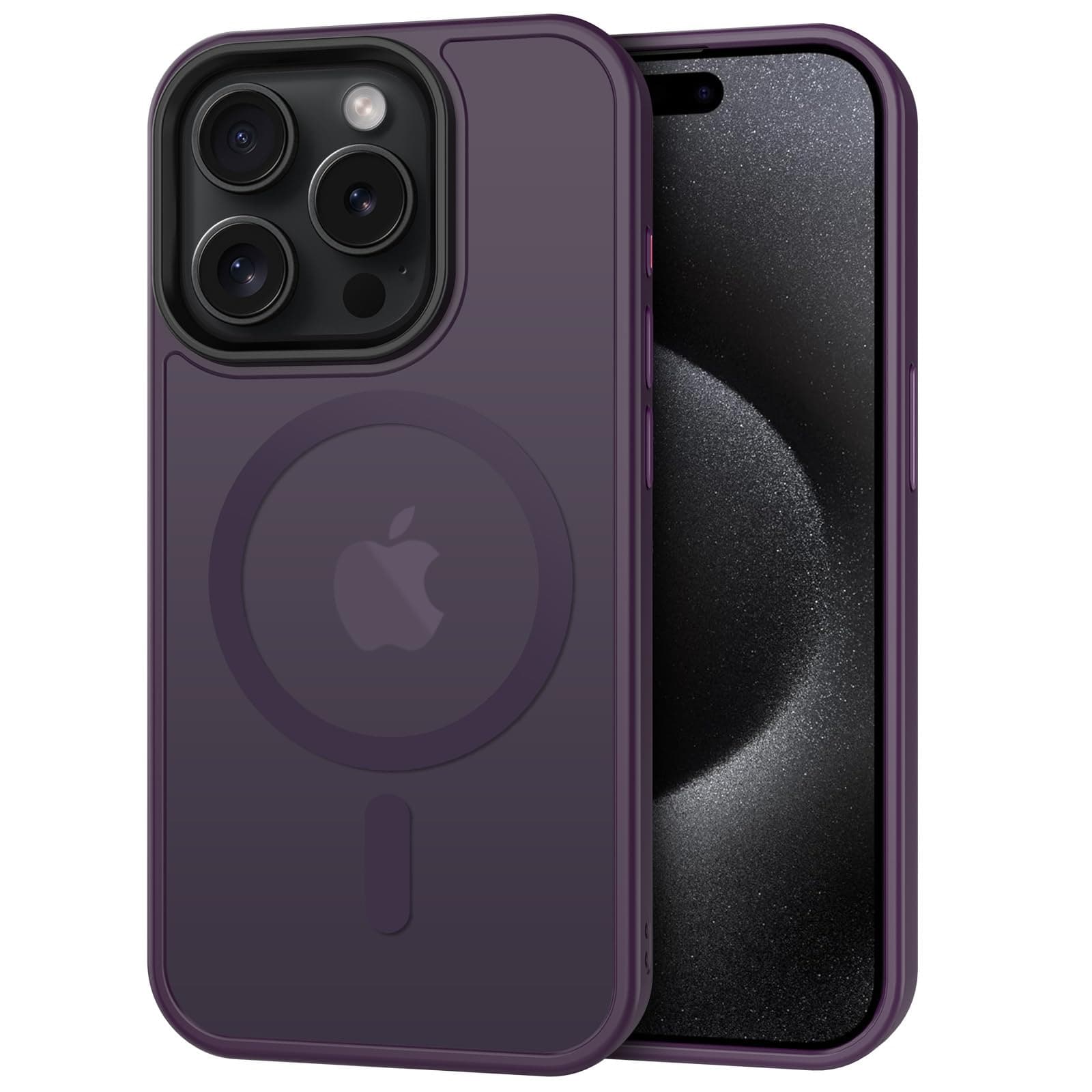for iPhone 15 Pro Max Case with Camera Protection, Compatible with MagSafe, Shockproof Scratch-Resistant Magnetic Back Phone Cover for iPhone 15 Pro Max Case Dark Purple