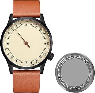 Swiss Movement Men's One Hand 24 Hour Watch Single Hand Black Case with Italian Leather Strap