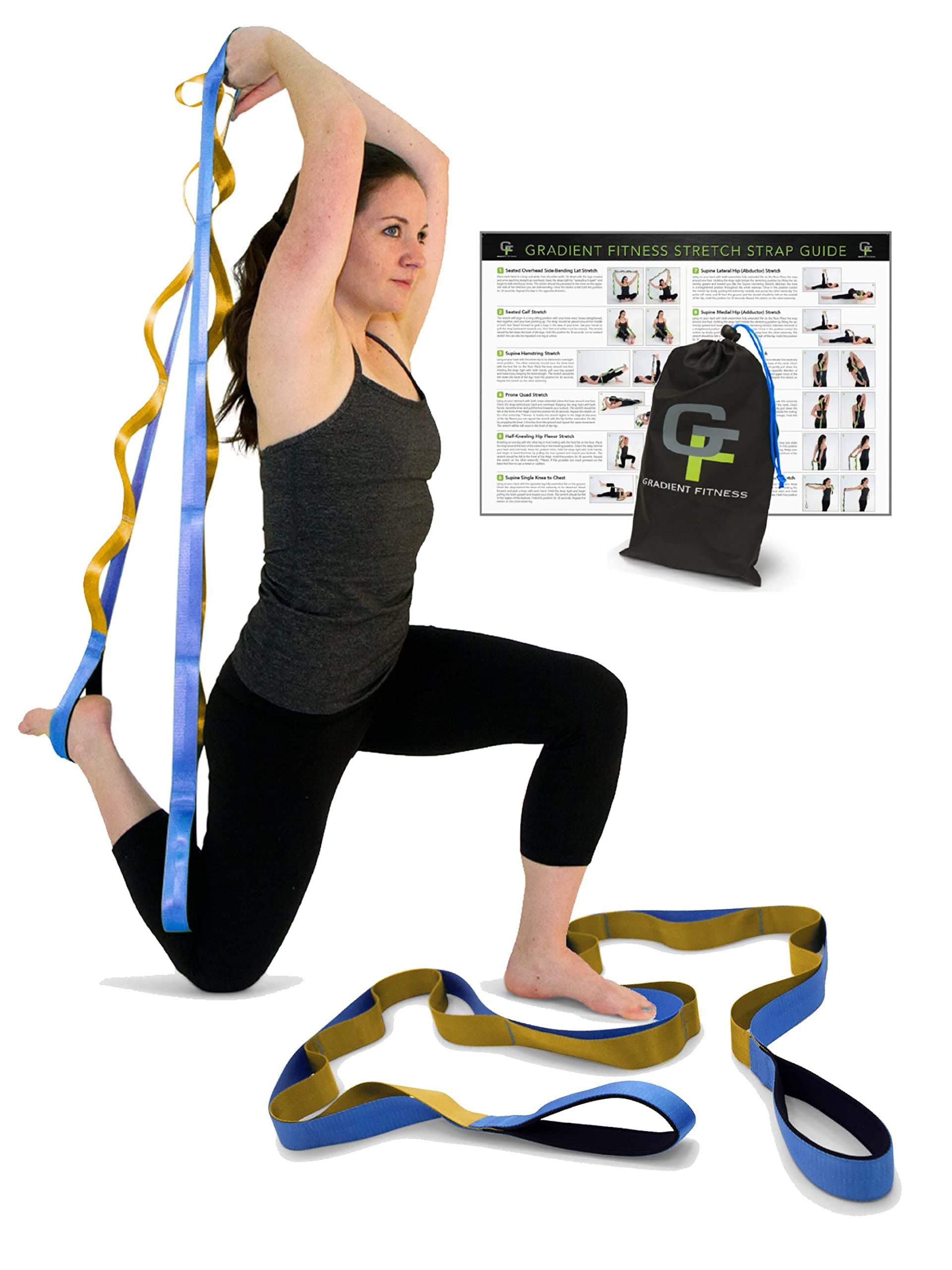 Gradient Fitness Stretching Strap for Physical Therapy, 12 Multi-Loop Stretch Strap 1.5" W x 8' L, Neoprene Handles, Physical Therapy Equipment, Yoga Straps for Stretching, Leg Stretcher.