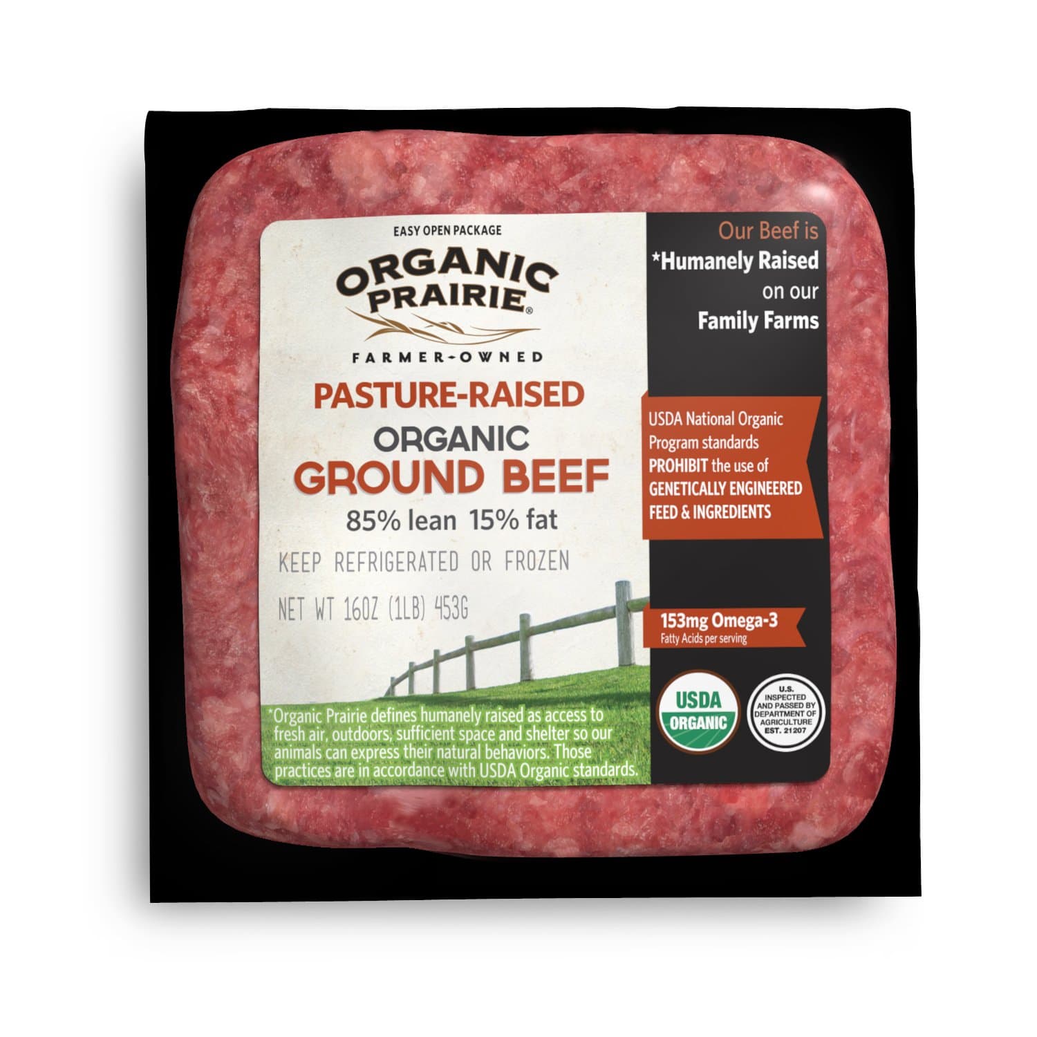 Pasture Raised 85% Lean Organic Ground Beef, 1 lb