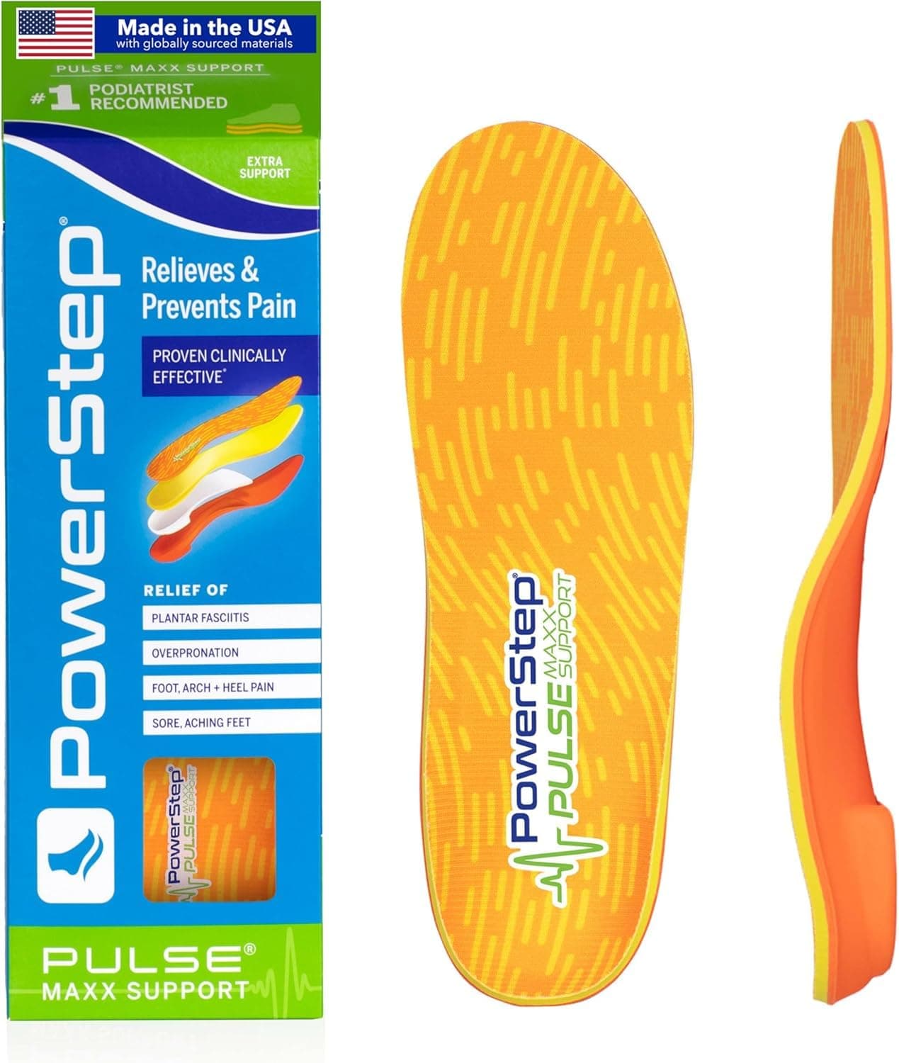 PowerStep Pulse Maxx Running Insoles - Overpronation Corrective Orthotic Inserts for Running Shoes - Maximum Ankle, Foot Pain Relief & Arch Support Insoles - Made in The USA (M 6-6.5 / W 8-8.5)