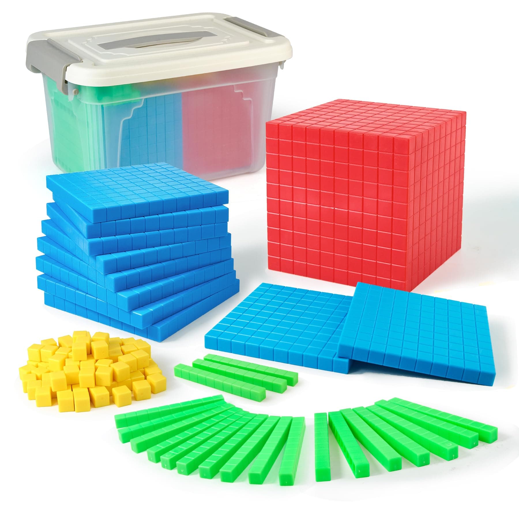 TOMMYHOME Plastic base ten blocks set,Maths manipulatives for 2nd grade classrooms.Place Value Blocks,counting cubes to help kids learn maths (1)