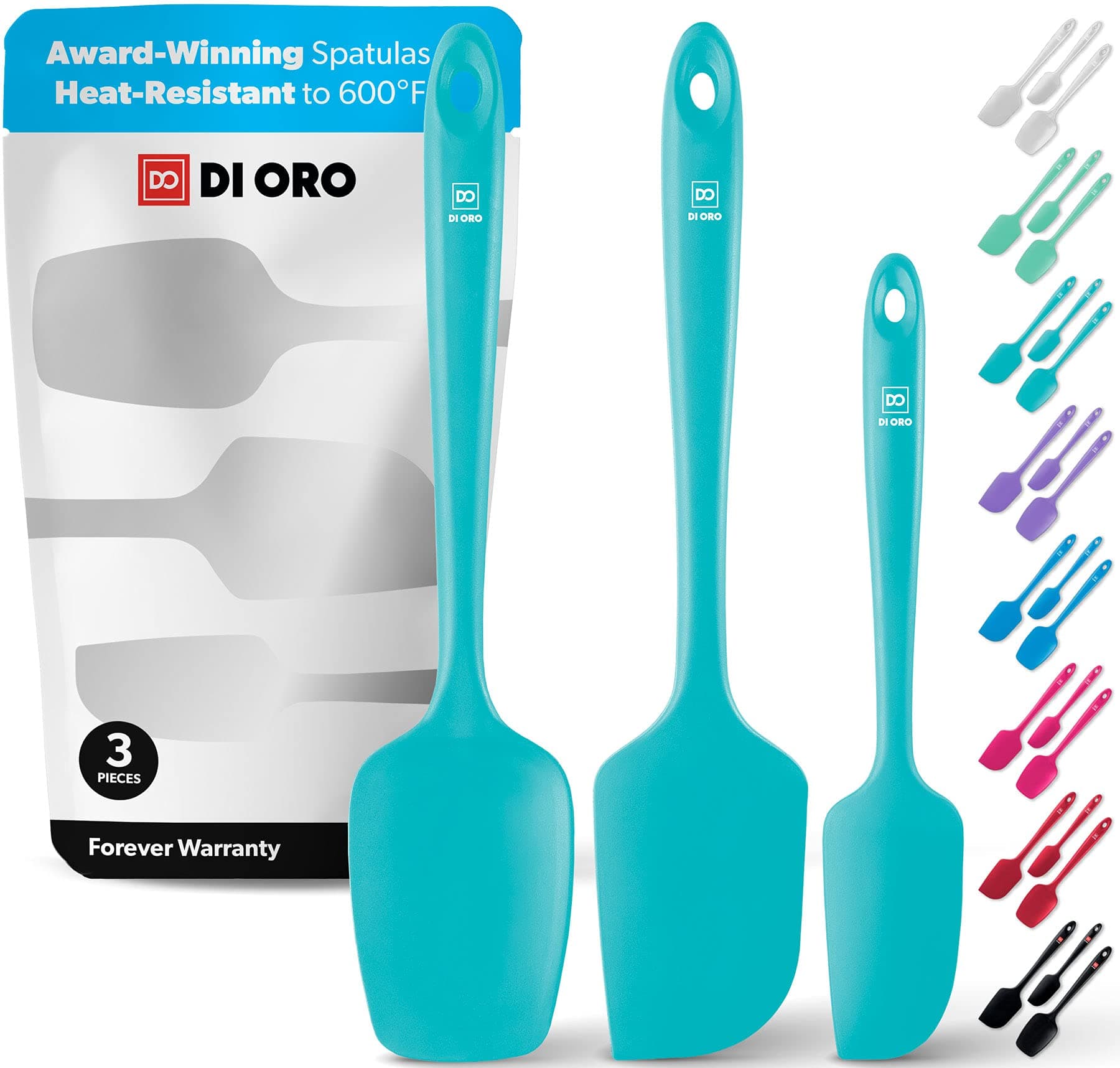 DI ORO Silicone Spatula Set - Rubber Kitchen Spatulas for Baking, Cooking, & Mixing - 600°F Heat-Resistant & BPA Free Silicone Scraper Spatulas for Nonstick Cookware - Dishwasher Safe (3pc, Teal)