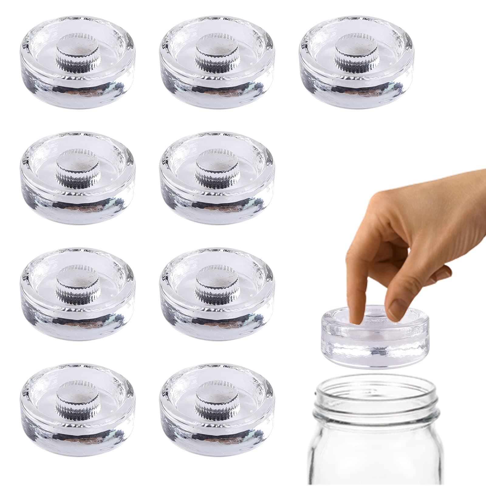 Eleganttime 9 Packing Fermentation Glass Weights with Easy Grip Grooved Handles Heavy Fermenting Lids Kit For Wide Mouth Mason Jar