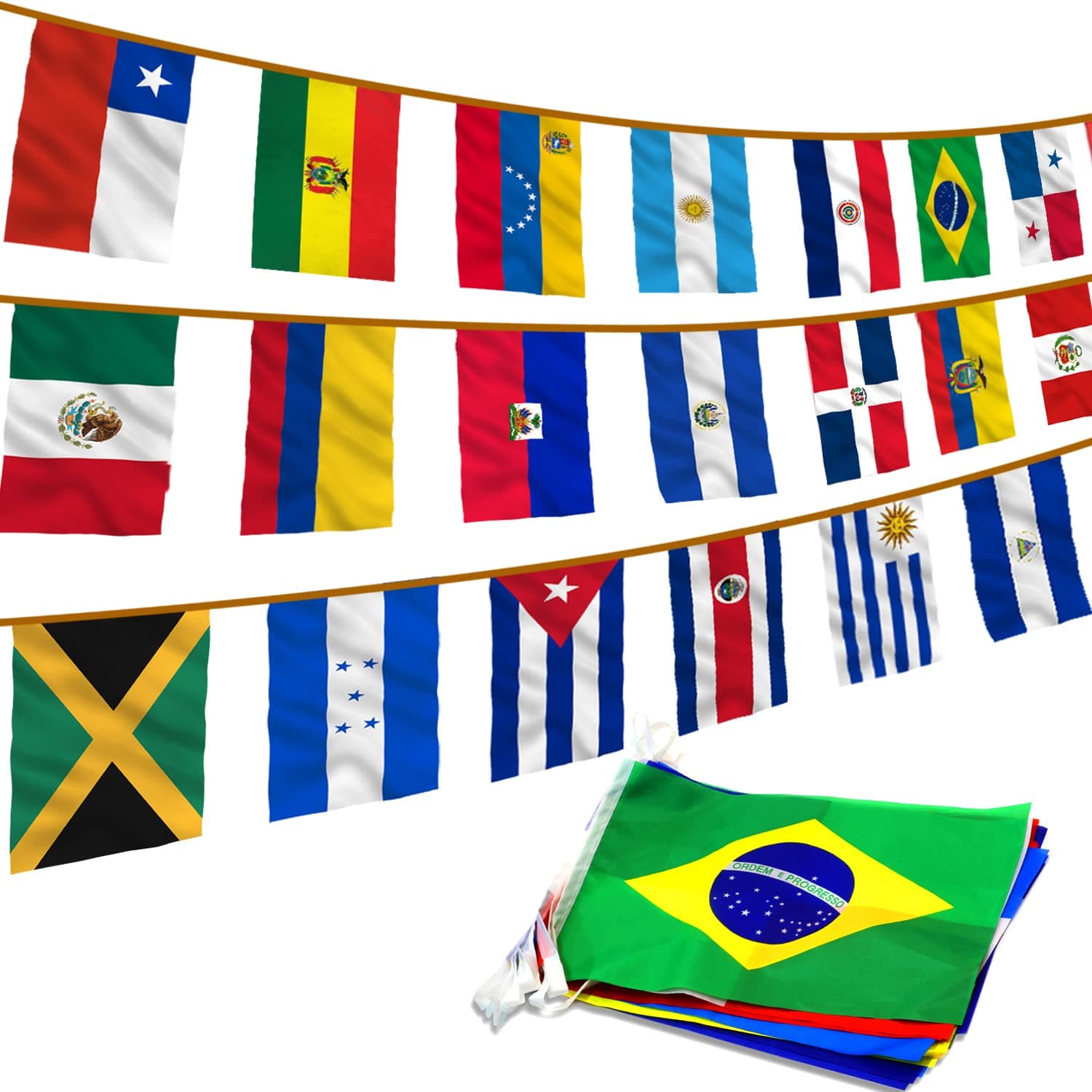 Anley Latin America 23 Countries String Flags - Assorted Latino Flag Banners for Heritage Hispanic Month International Events Conference Party Decoration Sports Bars - 32 Ft 23 Flags
