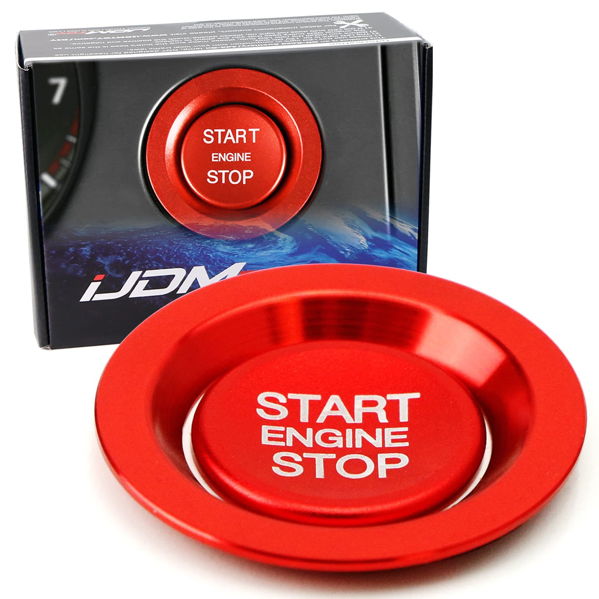 iJDMTOY Red Aluminum Keyless Engine Push Start Button & Surrounding Ring Compatible with Newer Models of Range Rover/Discovery or XJ XF XE F-Type F-Pace Ignition Push Starter