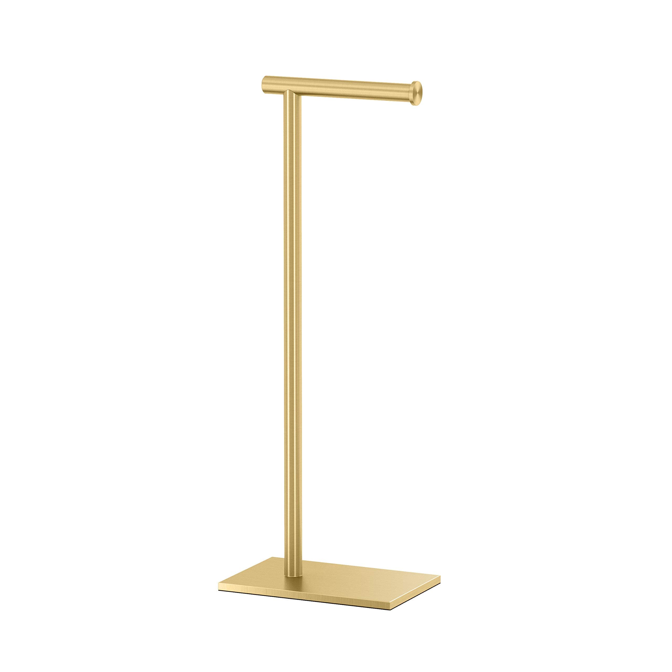 Gatco 1431B Modern Rectangular Base Freestanding Toilet Paper Holder, Brushed Brass, 21.25-Inch