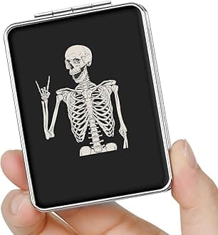 Pocket Mirror, Small Travel Mirror with Magnification, Portable Double-Sided Magnifying Cosmetic Mirror for Daily (Skull)