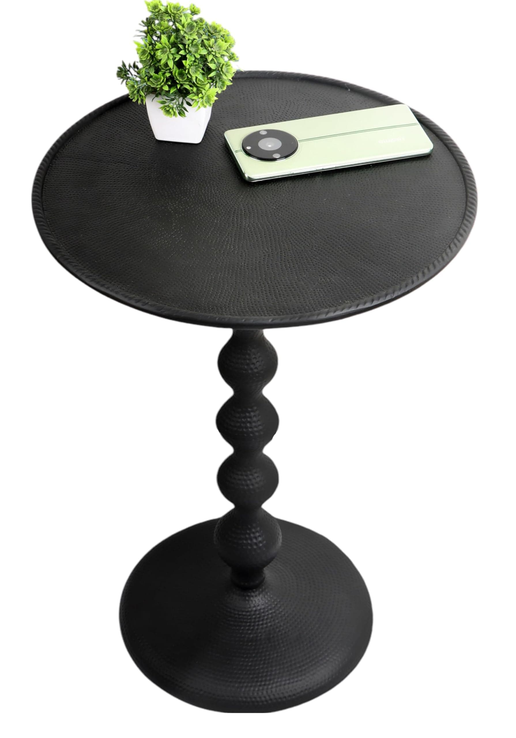 CLEENTABLE Round Side Table, Modern End Table, Metal Accent Table for Small Spaces, Living Room, Bedroom, Balcony, Easy Assembly, 15 x 21 inches - Black Jet