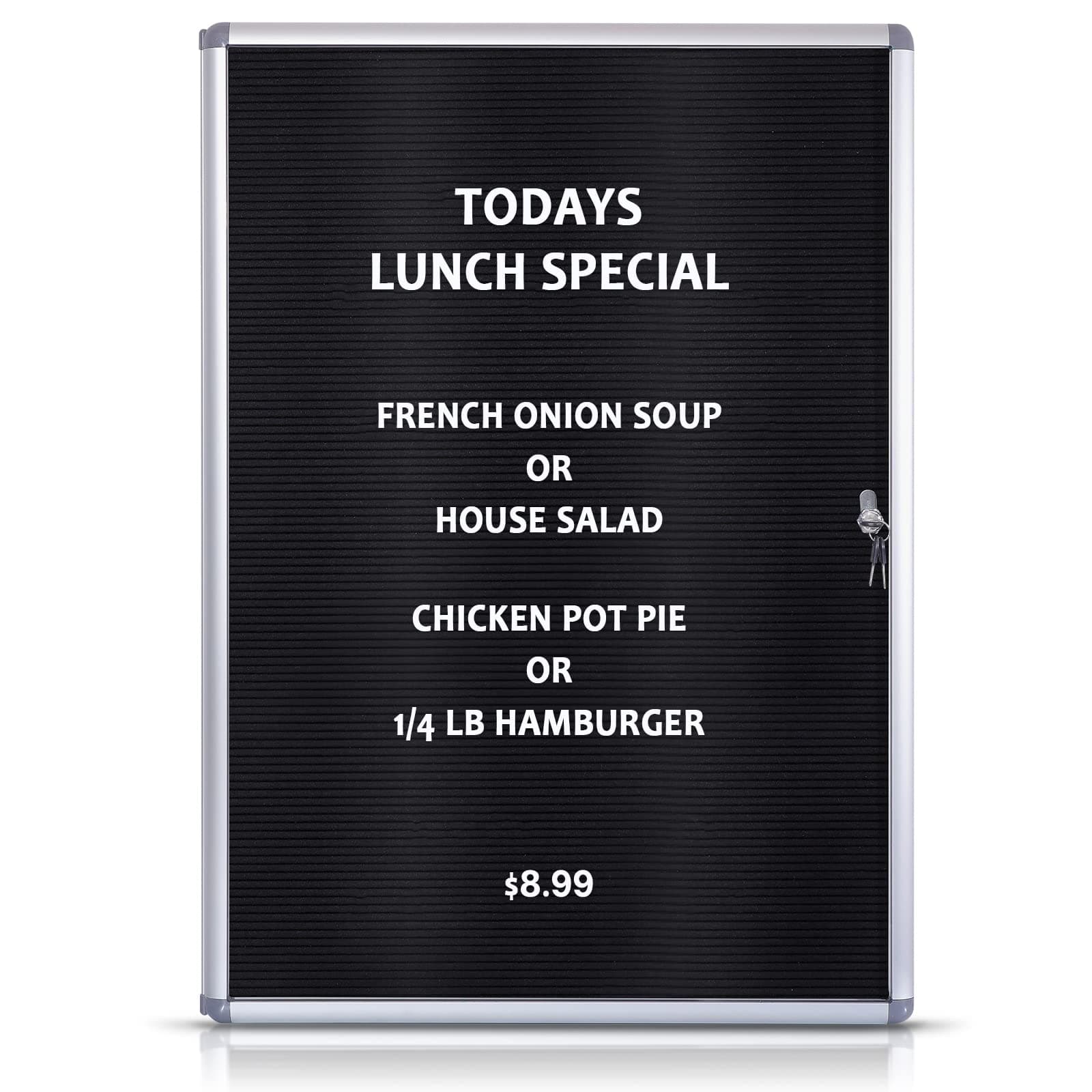 Enclosed Changeable Letter Boards Felt Message Board with Locking Door, Black, Aluminum Frame, 38X28 inches
