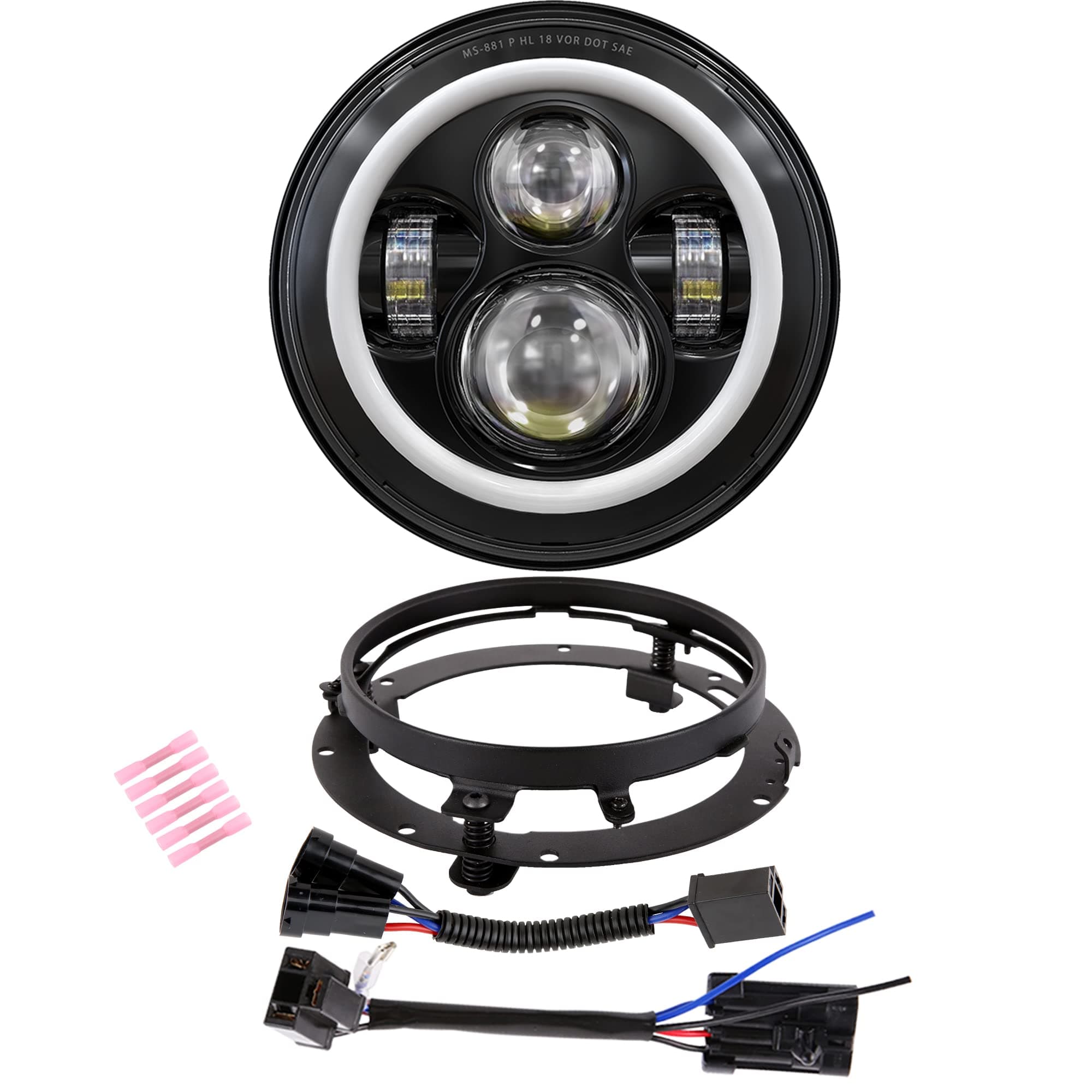 XPCTD 7 Inch LED Headlight DOT DRL Light Halo Bulb Kit for Touring Street Glide Road King Ultra Classic Electra Glide FatBoy Tri Cvo Heritage Softail Slim Deluxe Switchback Black