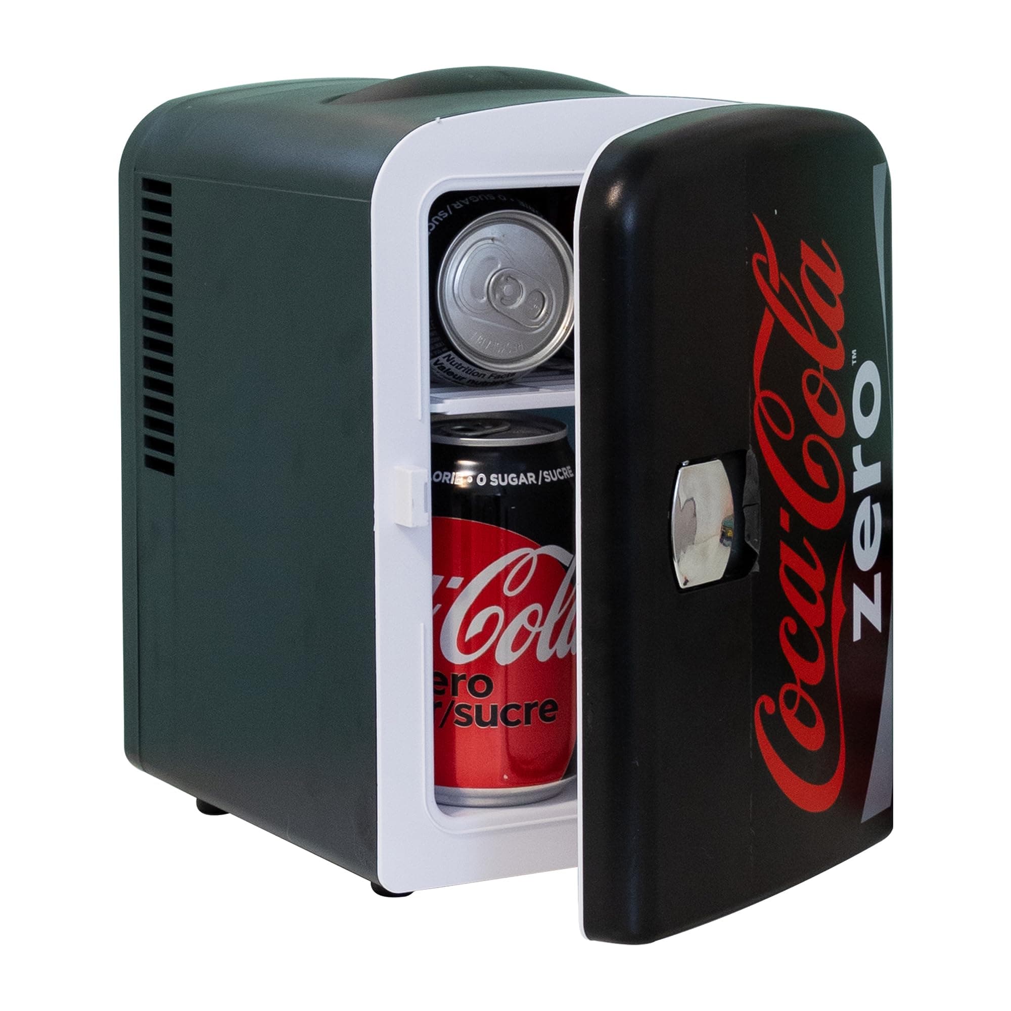 Coca Cola Coke Zero Mini Fridge For Bedrooms 4L Small 6 Can Table Top Quiet Mini Fridges For Skincare Office Food Drinks Kids Home Car & Travel 12V Portable Cooler Warmer Refrigerator Classic Black