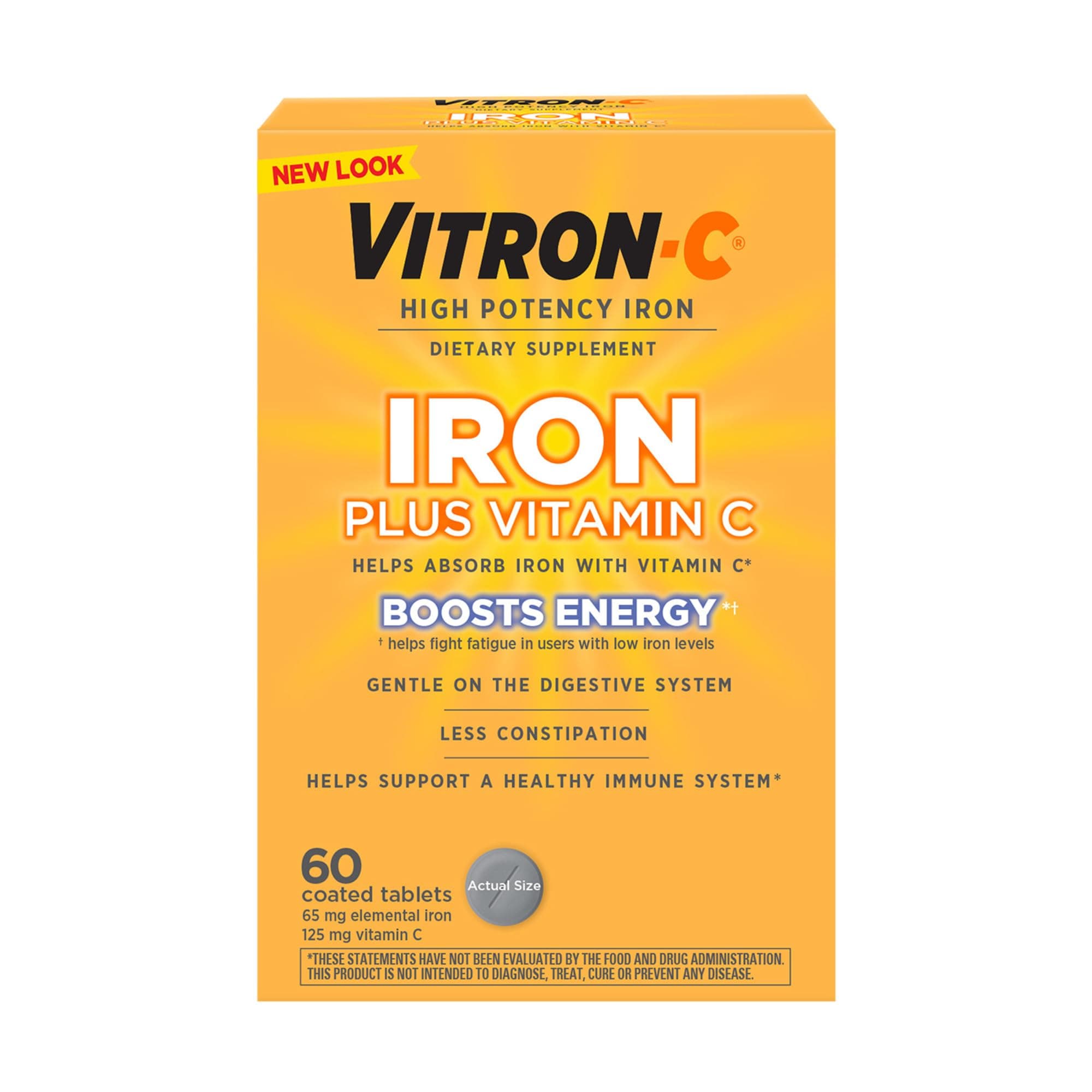 Iron Supplement, Once Daily, High Potency Iron Plus Vitamin C, Dye Free Tablets, 60 Count