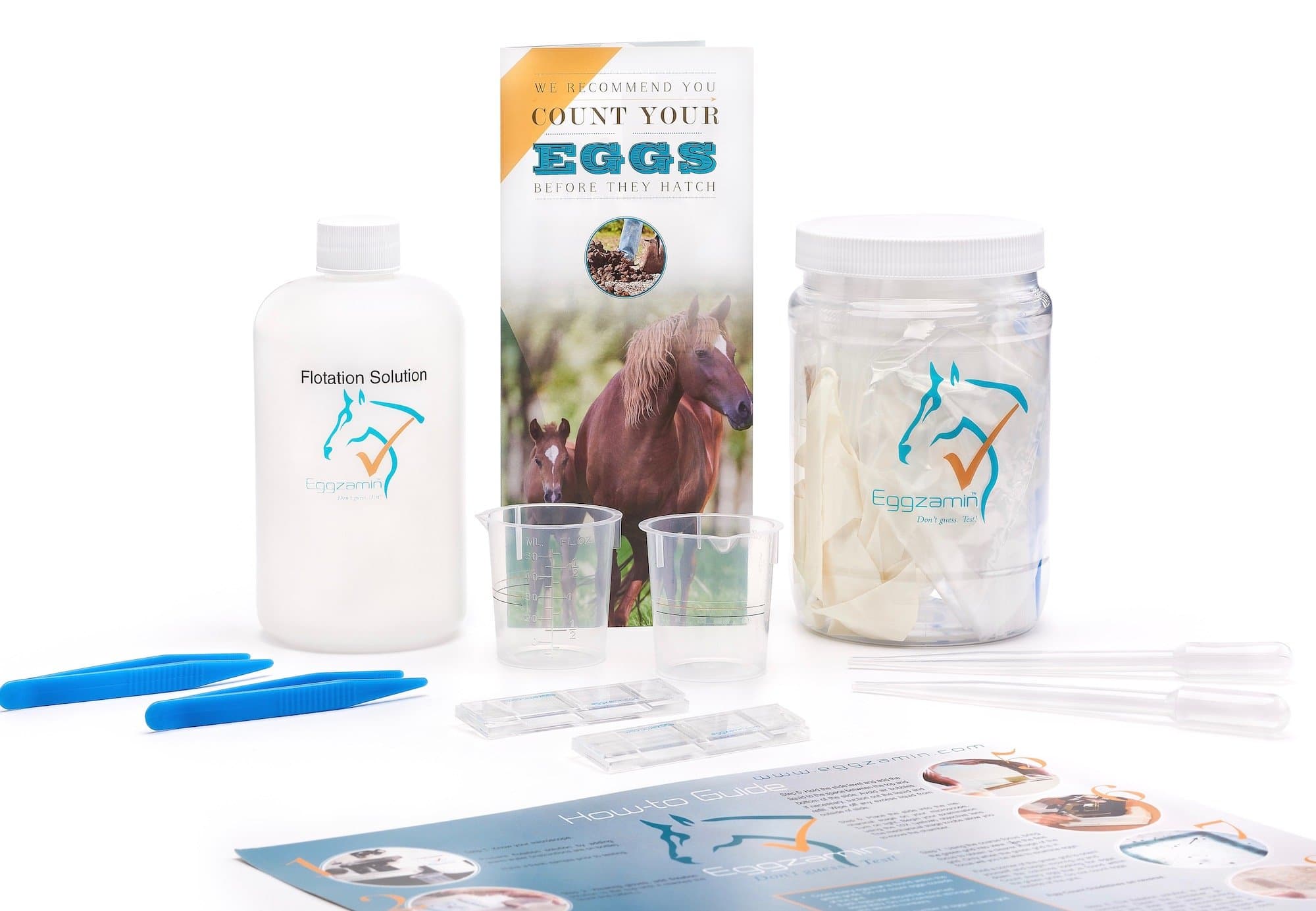 Equine Worm Egg Count Kit by Eggzamin, Fecal Egg Count Kit, McMaster Method Microscope Slides with Step by Step Instructions and Pictures. Find Out Your Horses Parasite Burden.