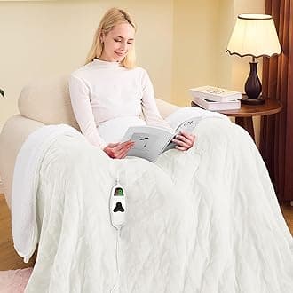 greenoak Heated Blanket Electric Twin 62"X84", Heating Blankets with 10 Levels 8 Hours Auto-Off, Soft Flannel Sherpa Fluffy House Warming Gifts for Grandma Seniors Mom,Pure White