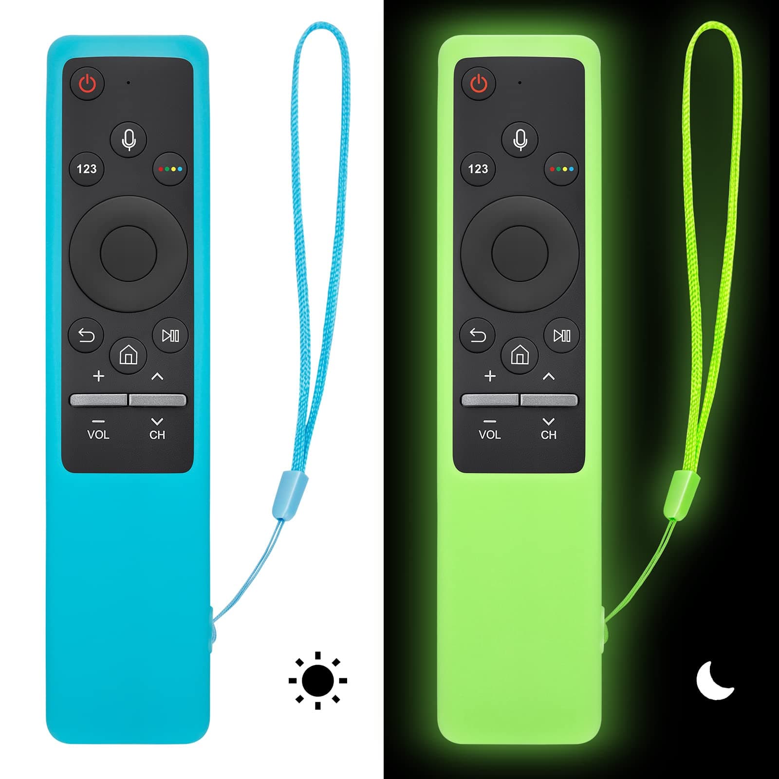 OMAIC 【2 Pack】 Silicone Protective Case for Samsung TV Remote Glow in The Dark, Remote Cover for Samsung Smart TV Remote BN59 Series, for BN59-01266A/BN59-1312A/BN59-01260A(Luminous Green + Blue)