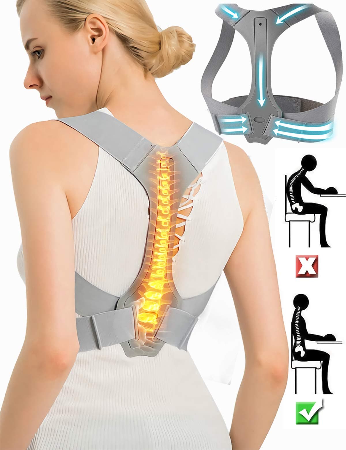 Posture Corrector Back Support Brace for Women & Men, Comfortable Ergonomic Design Back Straightener/Shoulder Strap/Posture Trainer Device for Spinal Alignment, Kyphosis, Slouching & Hunching - S