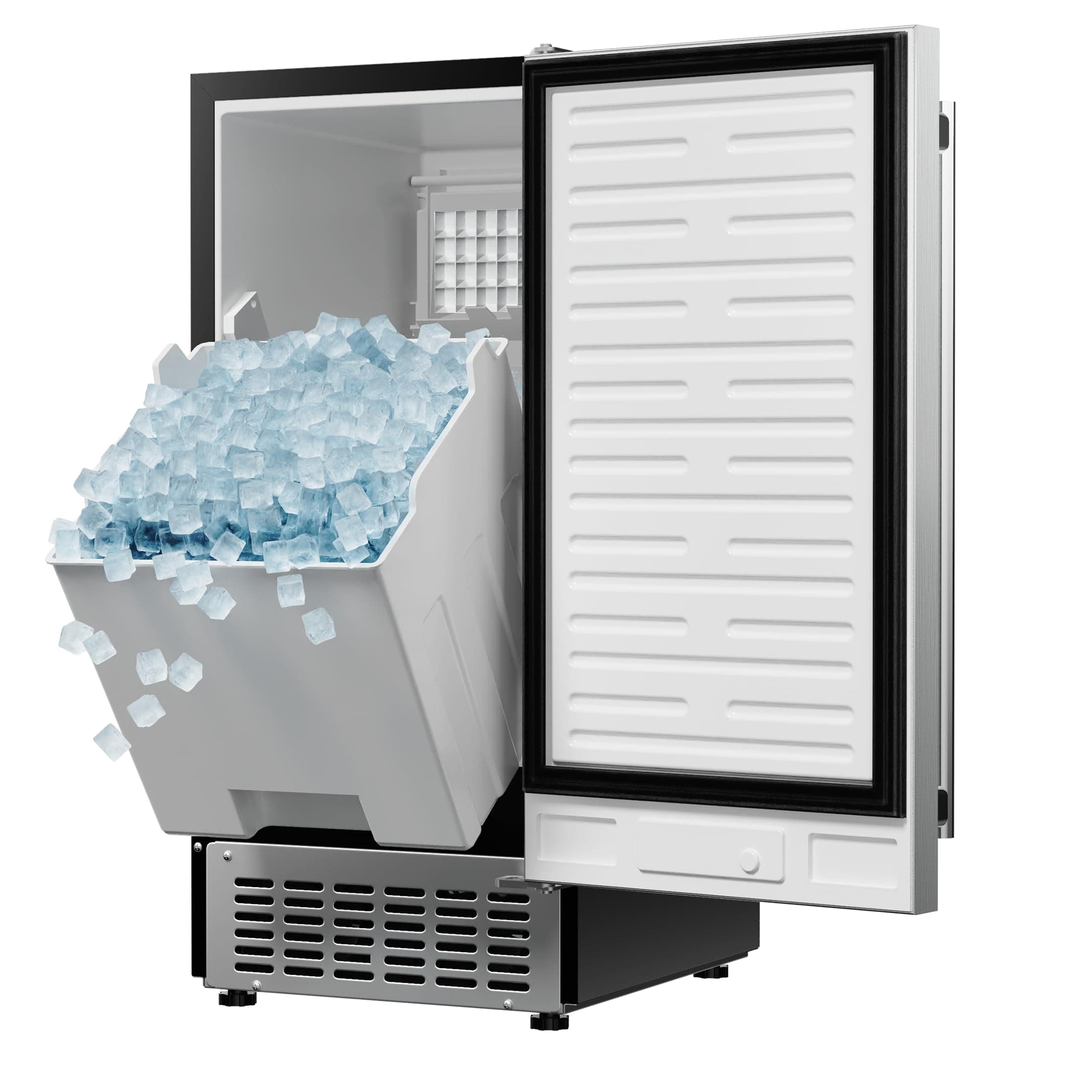Coolski 15" W Commercial Under Counter Ice Maker Machine, 80 Lbs/Day, Bulit-in Freestanding Ice Machine, Self-Cleaning, Stainless Steel Ice Maker for Home Apartment & Commercial Use