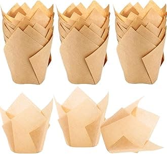 STARUBY 150pcs Tulip Cupcake Liners Natural Baking Cups Muffin Paper Liner Gr...