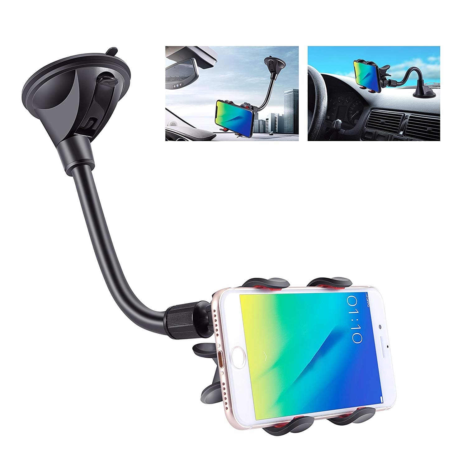 ipow [Upgrade Suction Cup] Dashboard Windshield Phone Holder Universal Car Mount Cradle with Strong Gooseneck Compatible with iPhone X / 8(plus) / 7(plus) / 6s / 5 / Samsung etc.