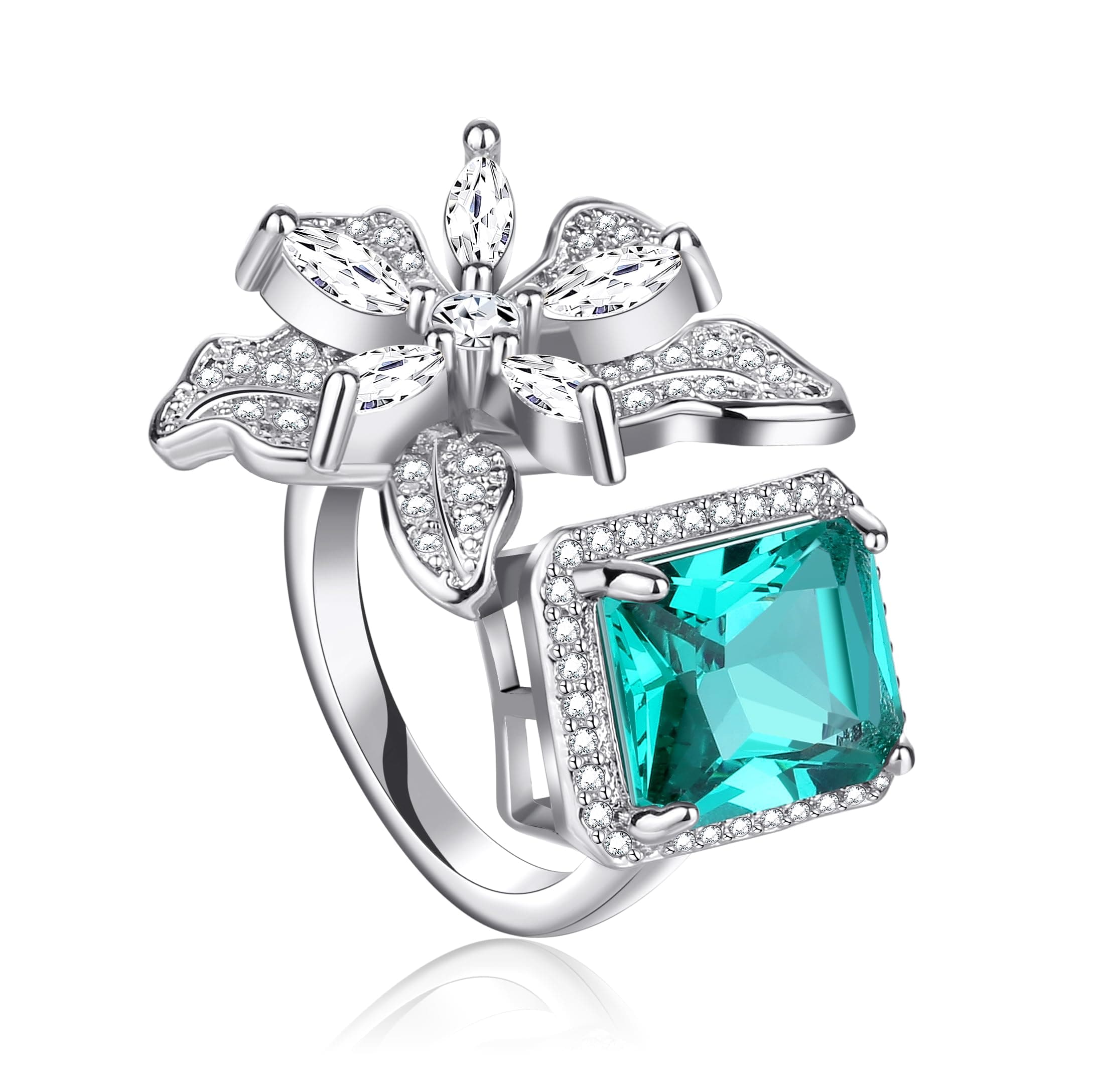 GenericLYLYMIMI Women's Diamond Ring Flower Rings Sapphire Ring Adjustable Open Ring Rose Engagement/Promise/Wedding Ring for Lover for Gift