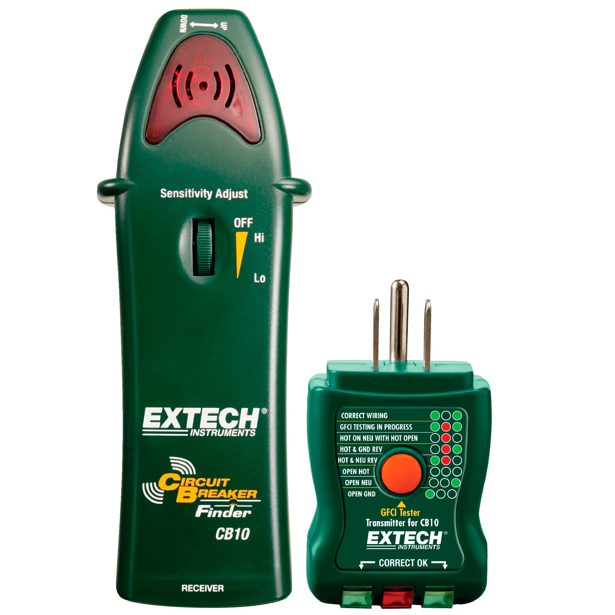 Extech CB10 AC Circuit Breaker Finder and Receptacle Tester - Professional Grade GFCI Outlet Tester for Home & Industrial Use - Pinpoint Breakers and Fuses - Includes 9V Battery and LED Indicators