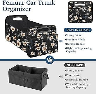 Femuar Car Trunk Organizer, Car Storage Organizer with Large Capacity Waterproof Collapsible Trunk Organizer for Car Suv/Jeep/Sedan (Hibiscus flowers, Standard)