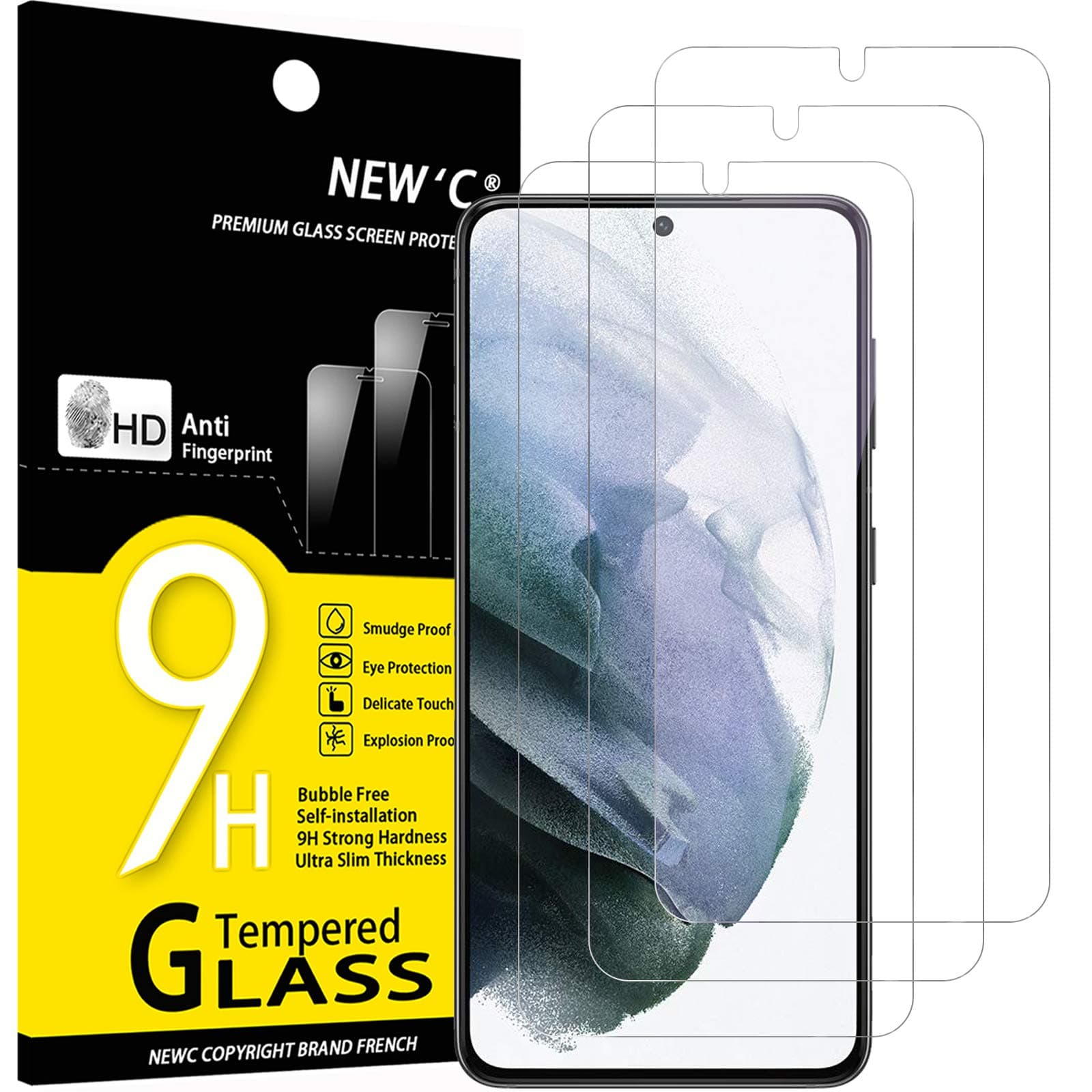 NEW'C 3 Pack Designed for Samsung Galaxy S21 Plus / S21+ 5G (6.7),Screen Protector Tempered Glass, Anti-Fingerprints, 9H Hardness, 0.33mm Ultra Transparent, Ultra Resistant