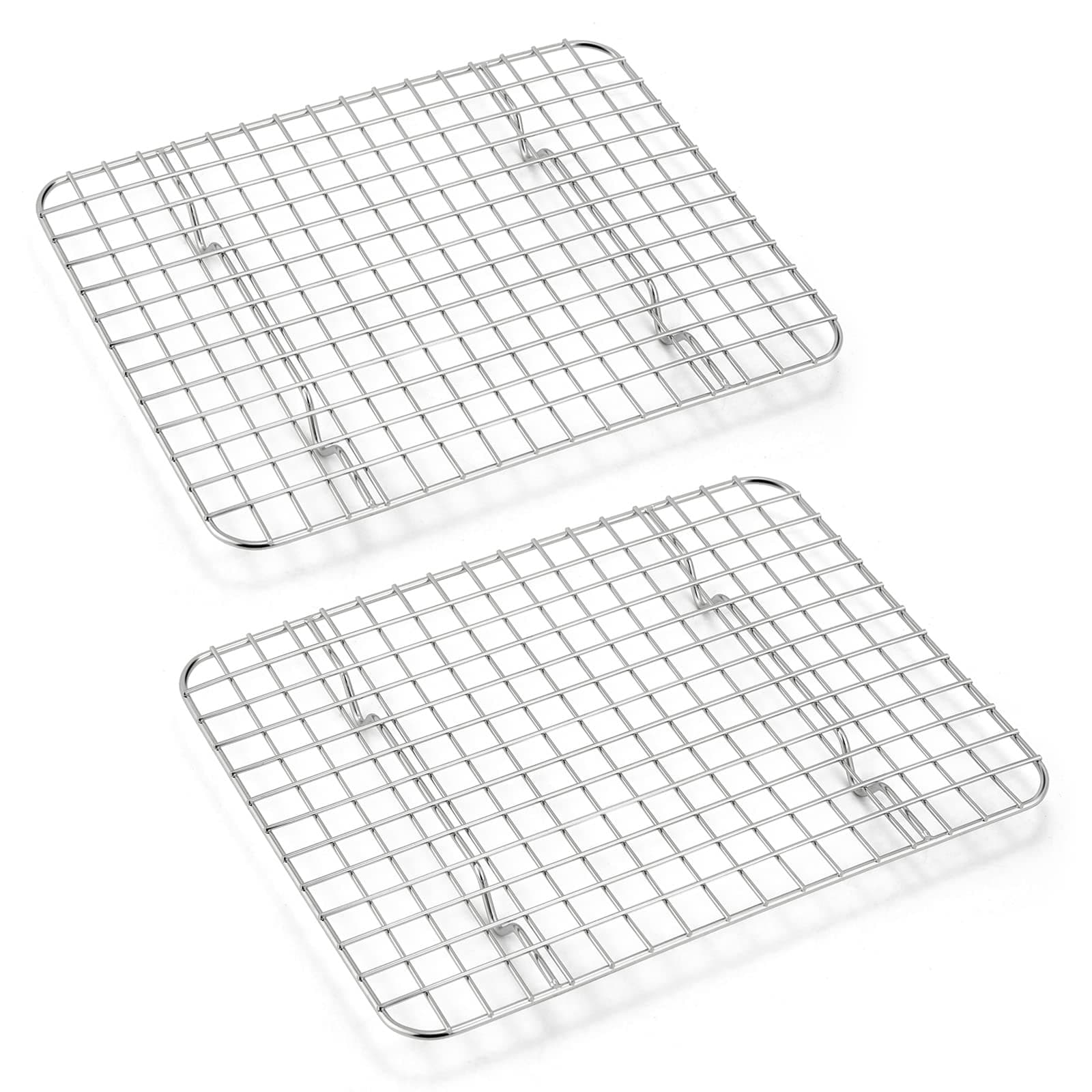 Small Baking Cooling Rack Set of 2, E-far Stainless Steel Toaster Oven Rack for Cooking Roasting Grilling Meat, 8.6” x 6.2” Metal Bakeable Wire Racks for Cookie Cake Bacon - Dishwasher Safe