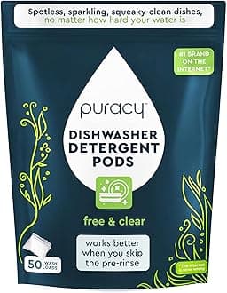 Puracy Platinum Dishwasher Washing-Up Liquid, 50 Pieces, Natural Enzyme Powder, Tablets, Stain and Residue-Free, Free and Transparent