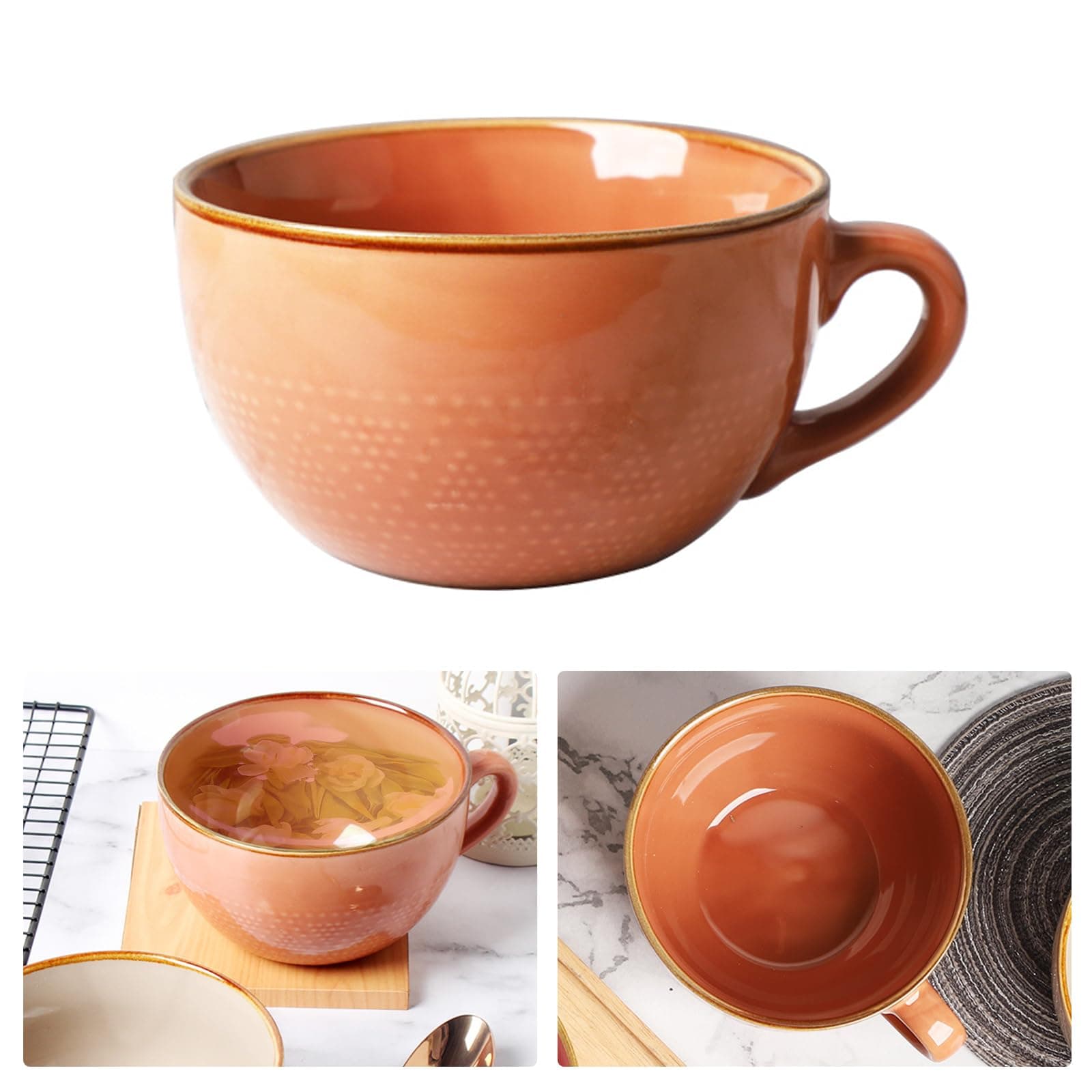 Coffee Mug,700ml Large Mug Ceramic Cup with Handles, Tea Mugs, Soup Cup, Salad Bowl, Microwave Safe Breakfast Mug, Porcelain Mug for Milk Salad Cappuccino Cereal, Birthday Christmas Gifts (Orange)