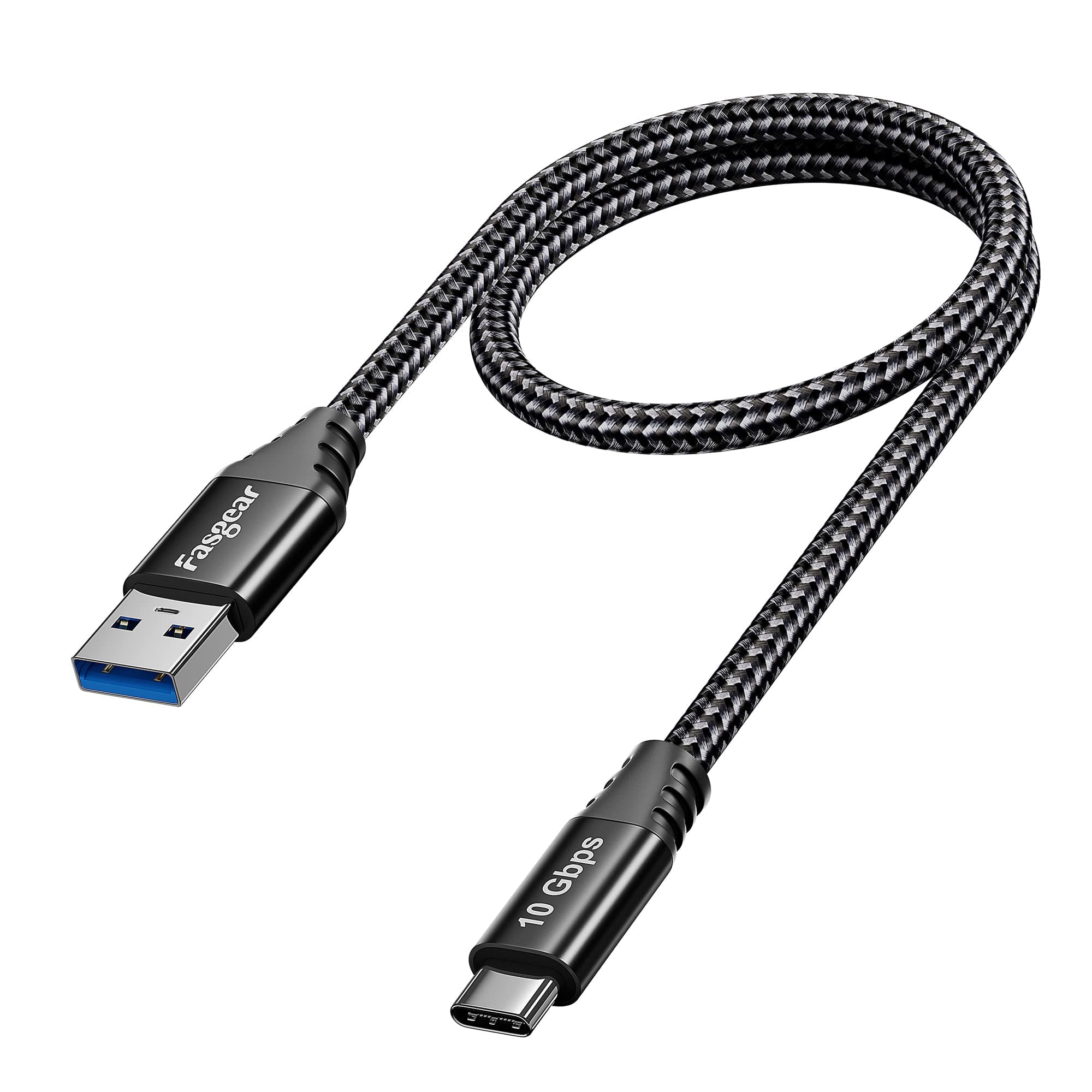 Fasgear USB Type C Cable 1.65ft: Short USB A to C 3.2 Gen 2 Cord Braided - 10Gbps Android Auto Type C Data Cable - 3A Fast Charging Compatible for iPad Pro External SSD X-box Series Controller