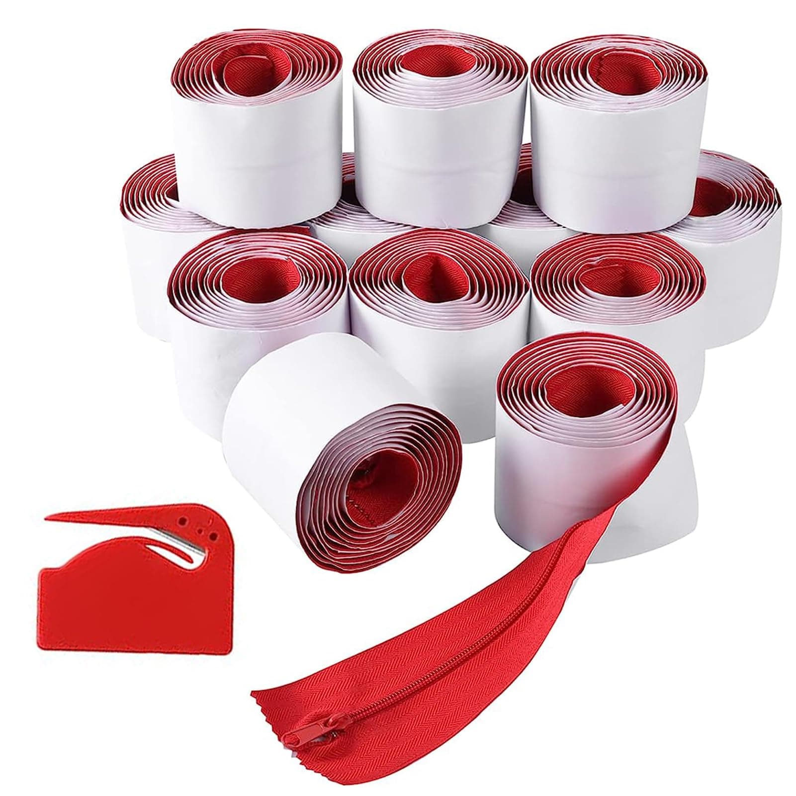 (12-Pack) Heavy-Duty Dust Zippers - Dust Protector System Self-Adhesive Instant Door Zipper - 7 Ft Long x 3 in Wide - Includes Plastic Sheeting Cutter Accessories