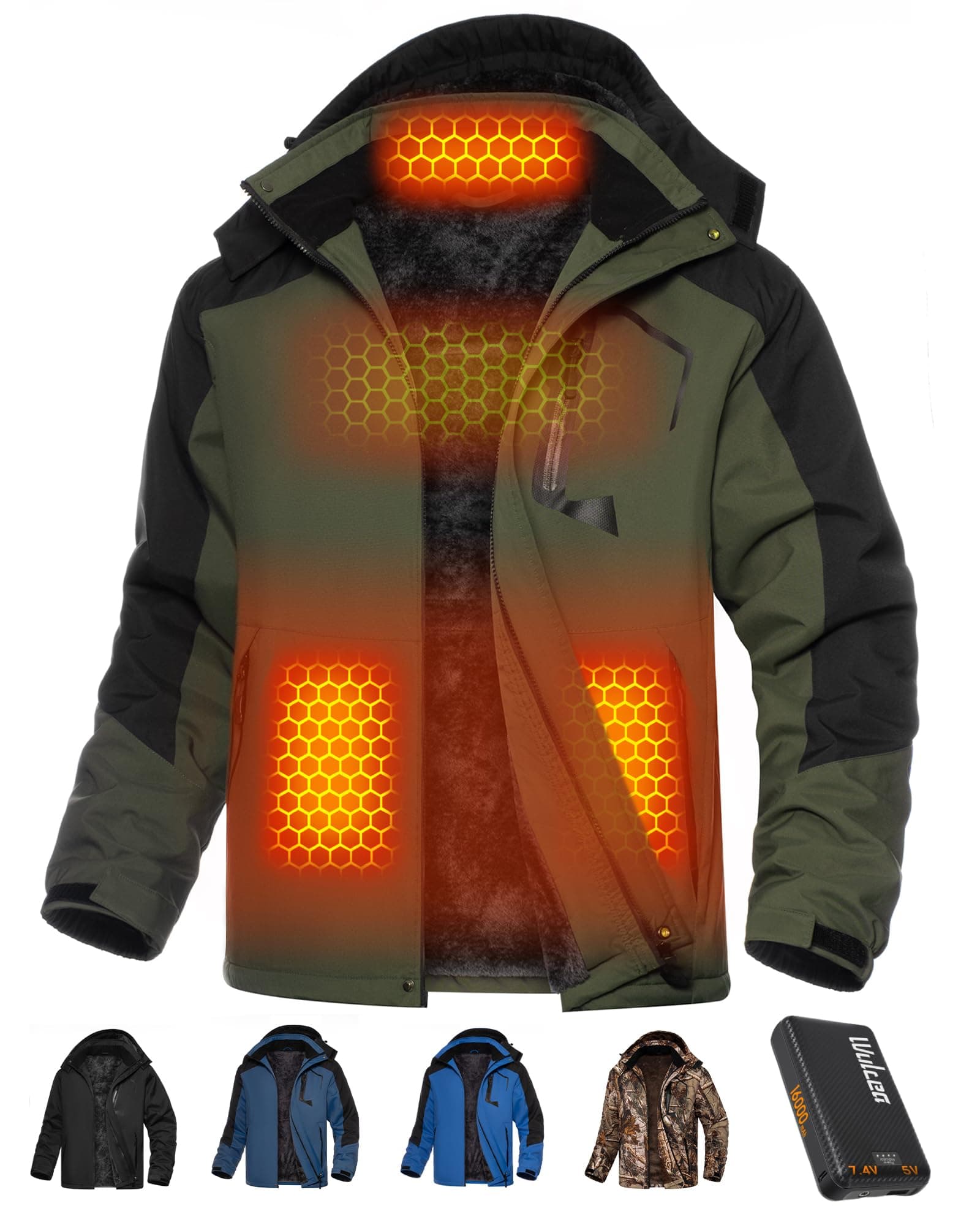 Wulcea Graphene Heated Jacket for Men Fur Lined with Large Capacity Battery Pack