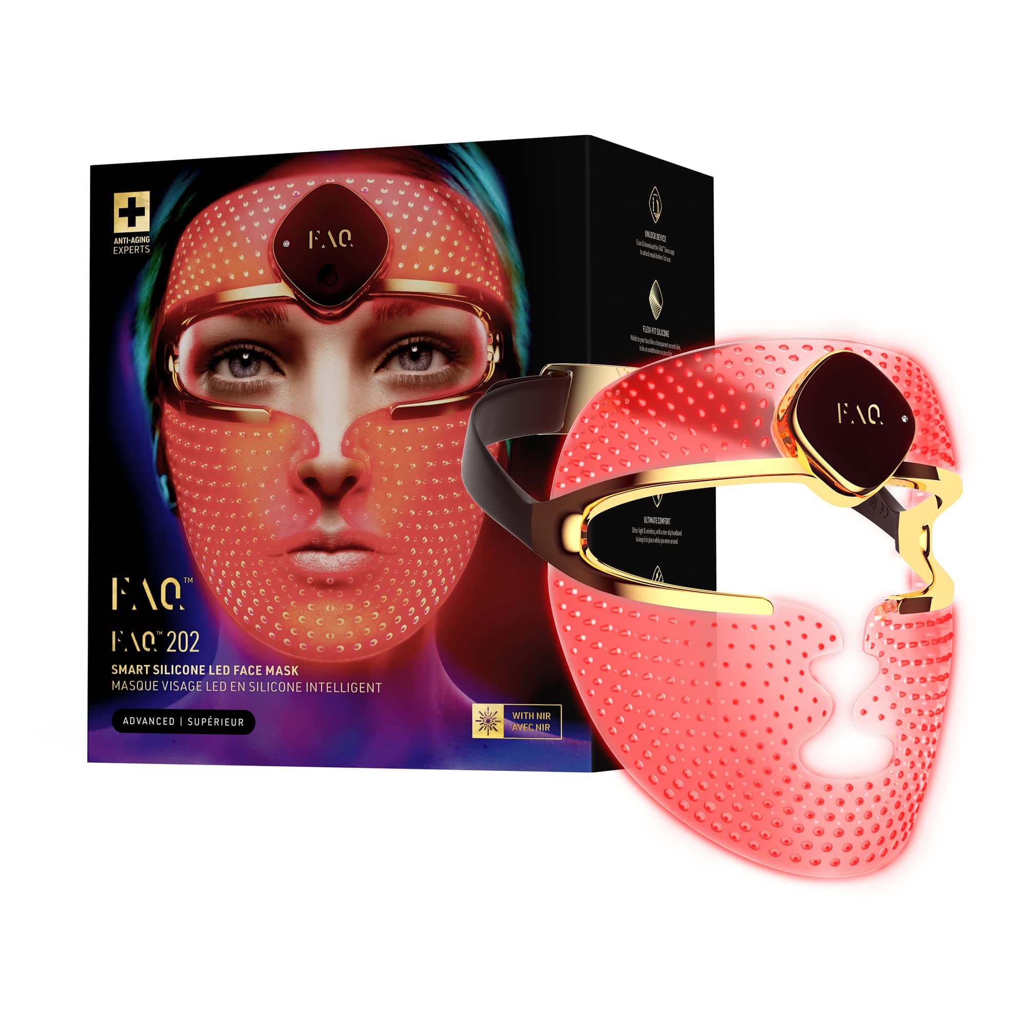 FAQ 202 Smart Anti Aging NIR + 7 LED Face Light Mask - Red Light Tretment - Face Masks Skin care - Wireless Face Masks Beauty - LED Face Mask - 600 Light Points - Wearable Skin Care