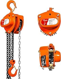 Chain Hoist 1 Ton(2200Lbs) Capacity 10 FT Manual Hand Lift Steel Chain Block Hoist with 2 Heavy Duty Hooks Industrial Grade Steel Structures for Garages Automotive Machinery (1 Ton (2200lb))
