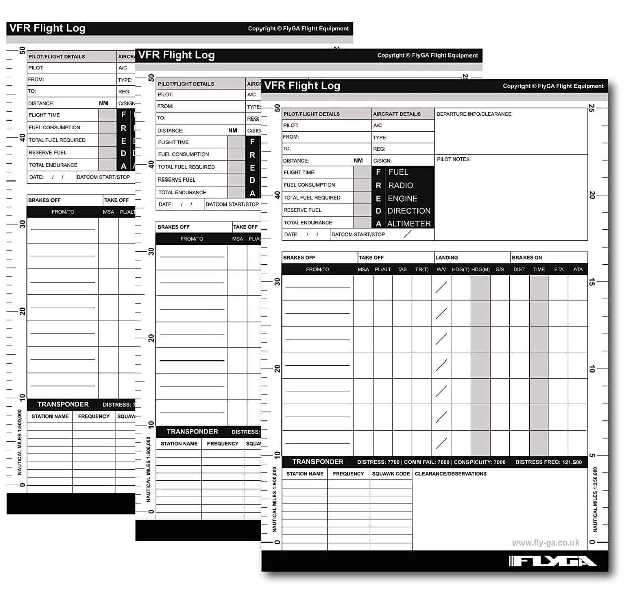 FlyGA A5 VFR Pilot Log Pad (Flight Plog Book) - 3 Pack - For PPL(A), LAPL, PPL(H) & CPL Aviation Pilots