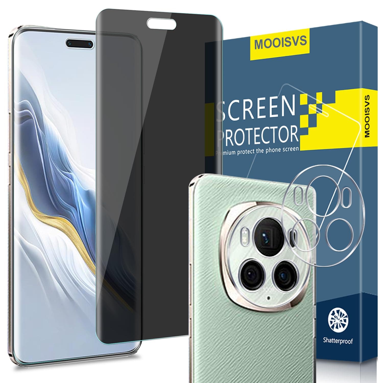 2+2pack For Honor Magic 6 Pro Privacy Tempered Glass Screen Protector(2packs)+Camera Lens Protector(2packs), Ultra HD Tempered Glass Film, Anti-Spy, 9H Hardness, Anti-Scratch, Bubble Free