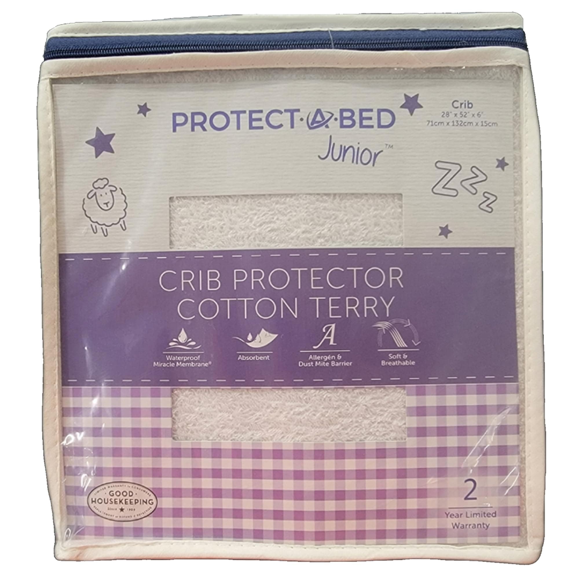 Protect-A-Bed, Junior Cotton Terry Crib Mattress Protector, Waterproof, 5-Sided, Crib Size - 28” x 52” x 6”