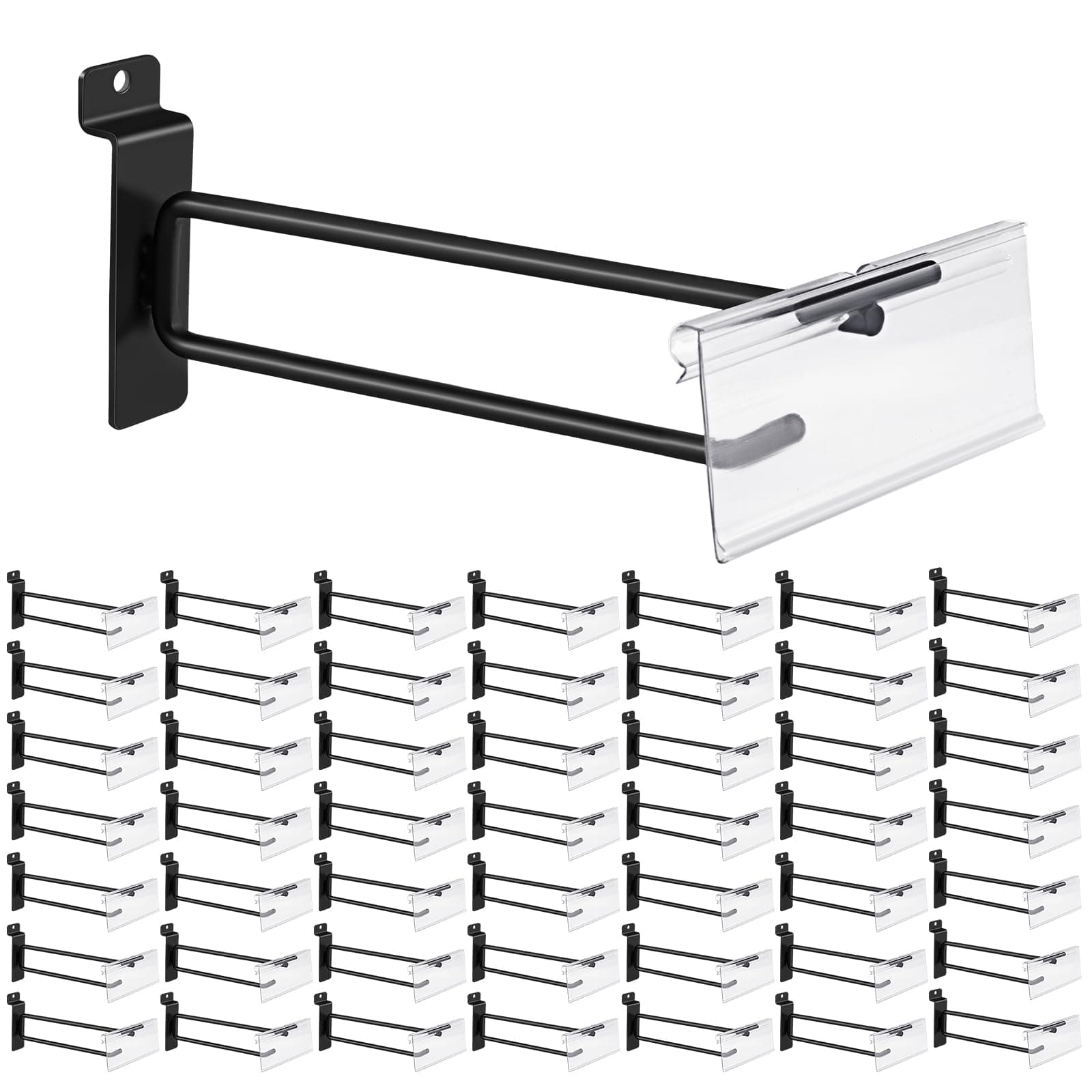 Polmart Heavy Duty 8" Slatwall Panel Double-Bar Hooks, Black (8-inch, 50-Pack)